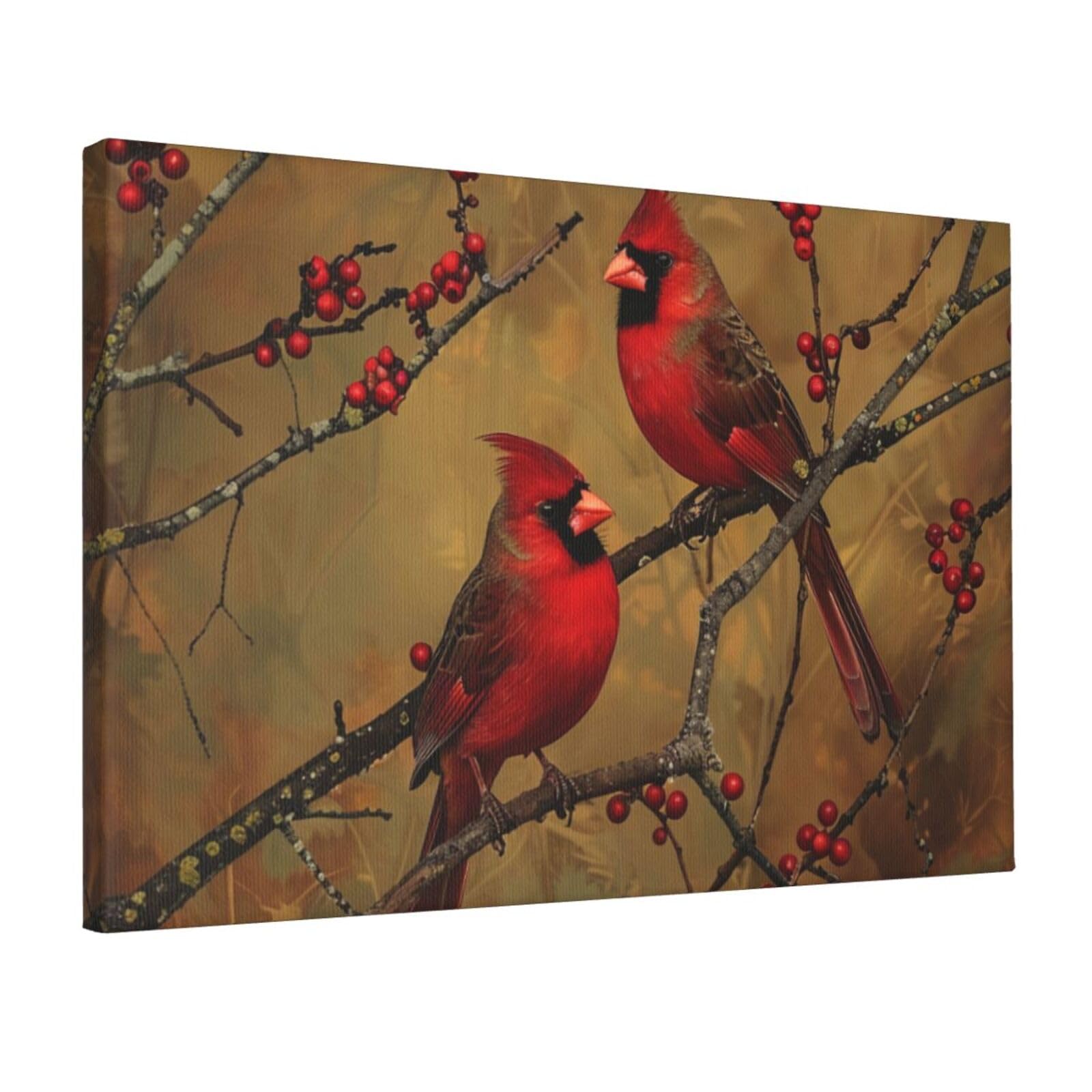 YKLJG Red birds Printed Wall Art Canvas Prints 45x30 CM Wooden Framed Picture Painting Artwork for Bedroom Kitchen Home Office Decor