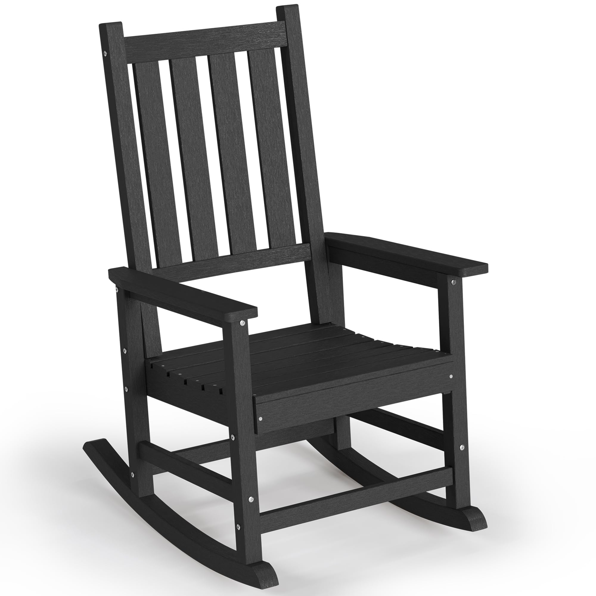 EFURDEN Outdoor Rocking Chair - HDPE Porch Rocker with Widened Seat and High Back, Weather and Fade Resistant, Black