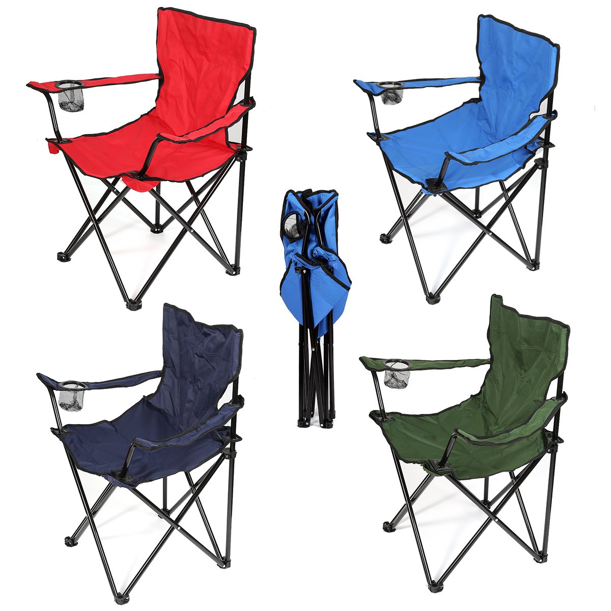 Lot de 2 Chaise Pliante Camping Fauteuil Pliable Chaise de Plage Ultra léger avec Porte Gobelet, Rembourrage en Mousse, Idéal Voyages, Pêche, Festival, Camping, Plage-Rouge-2PC