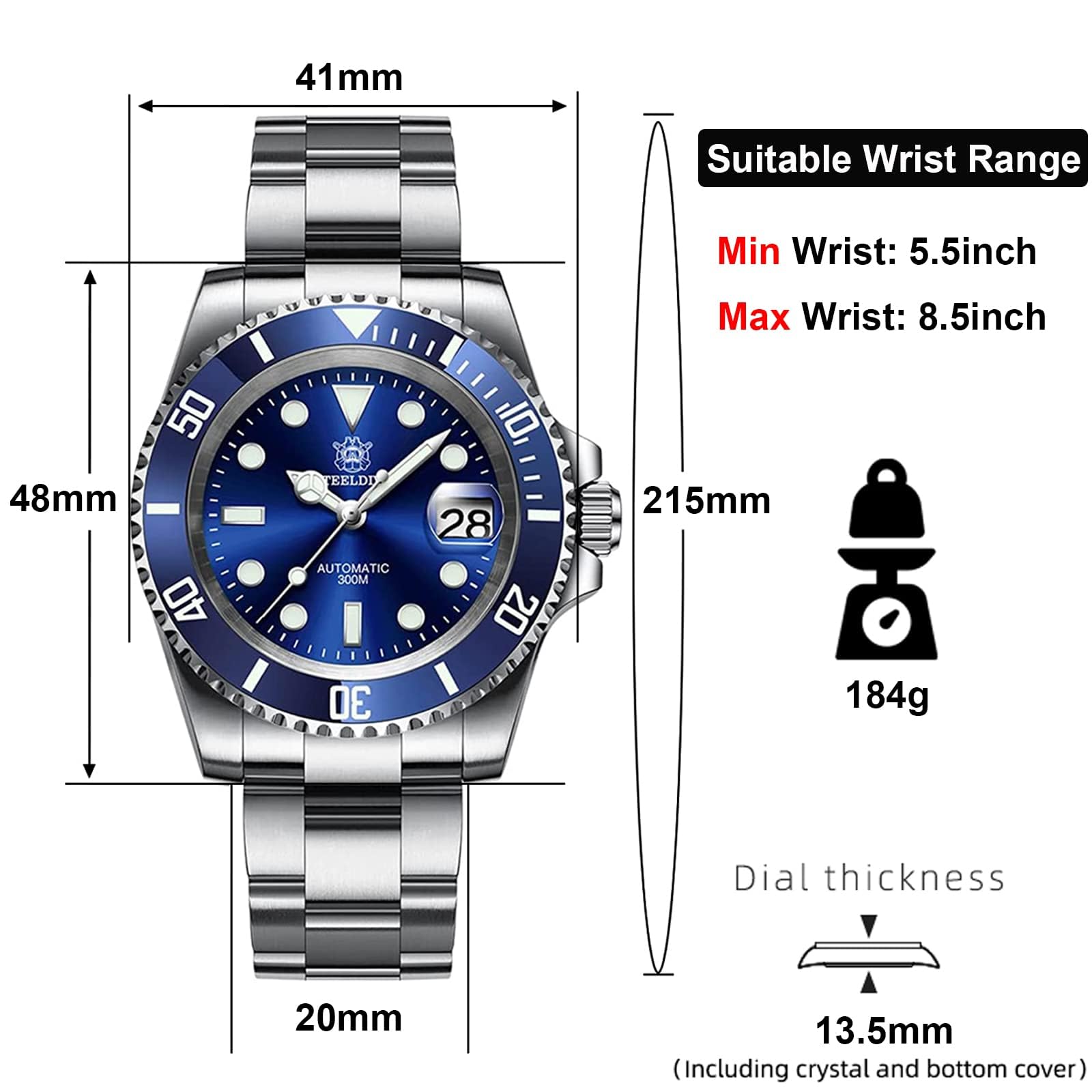 watchdives Steeldive SD1953 Reloj Automático para Hombre, Acero Inoxidable, Movimiento NH35, 300 m Relojes de Buceo