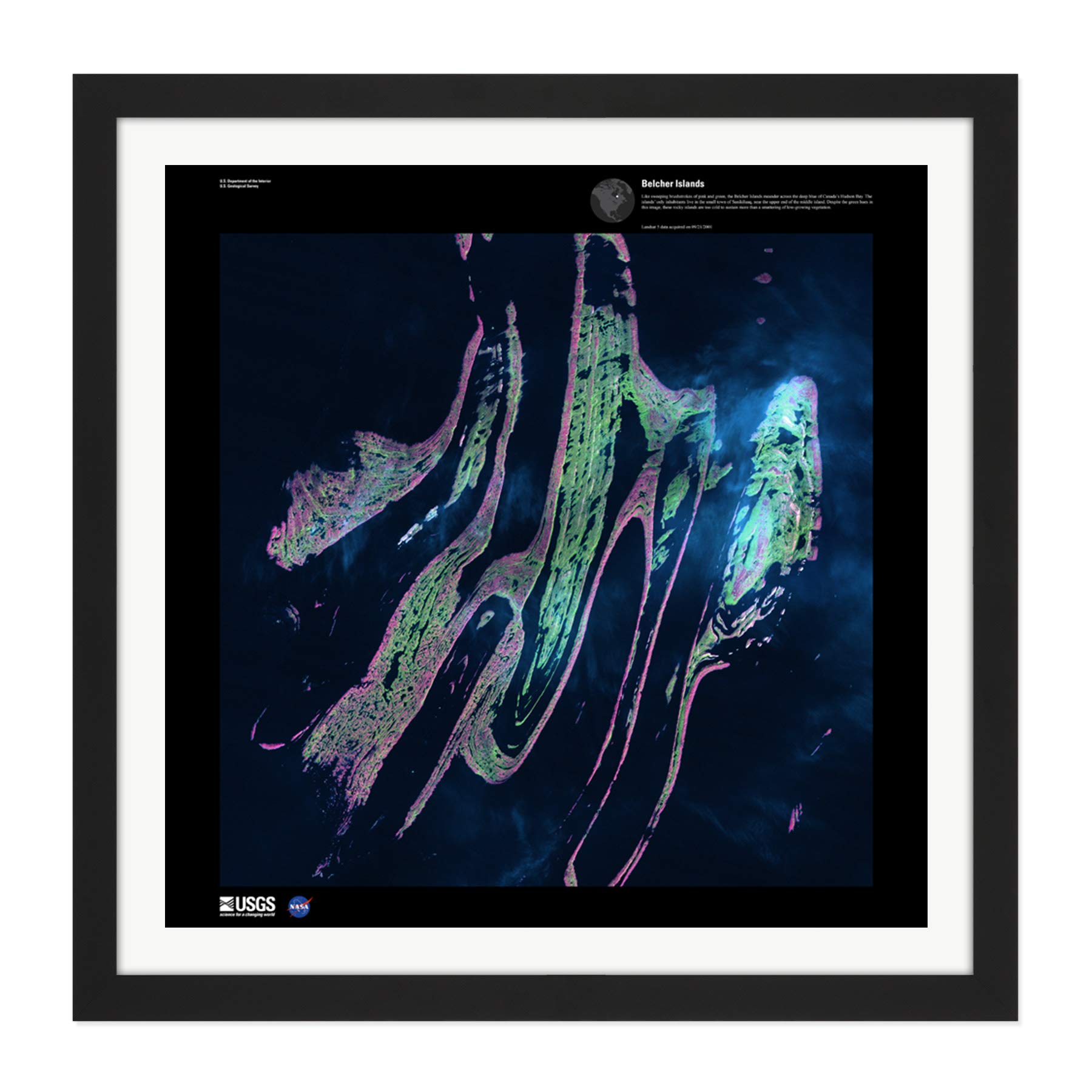 Fine Art Prints Science Map Satellite Belcher Island Canada Replica Square Wooden Framed Wall Picture 16X16 Inch