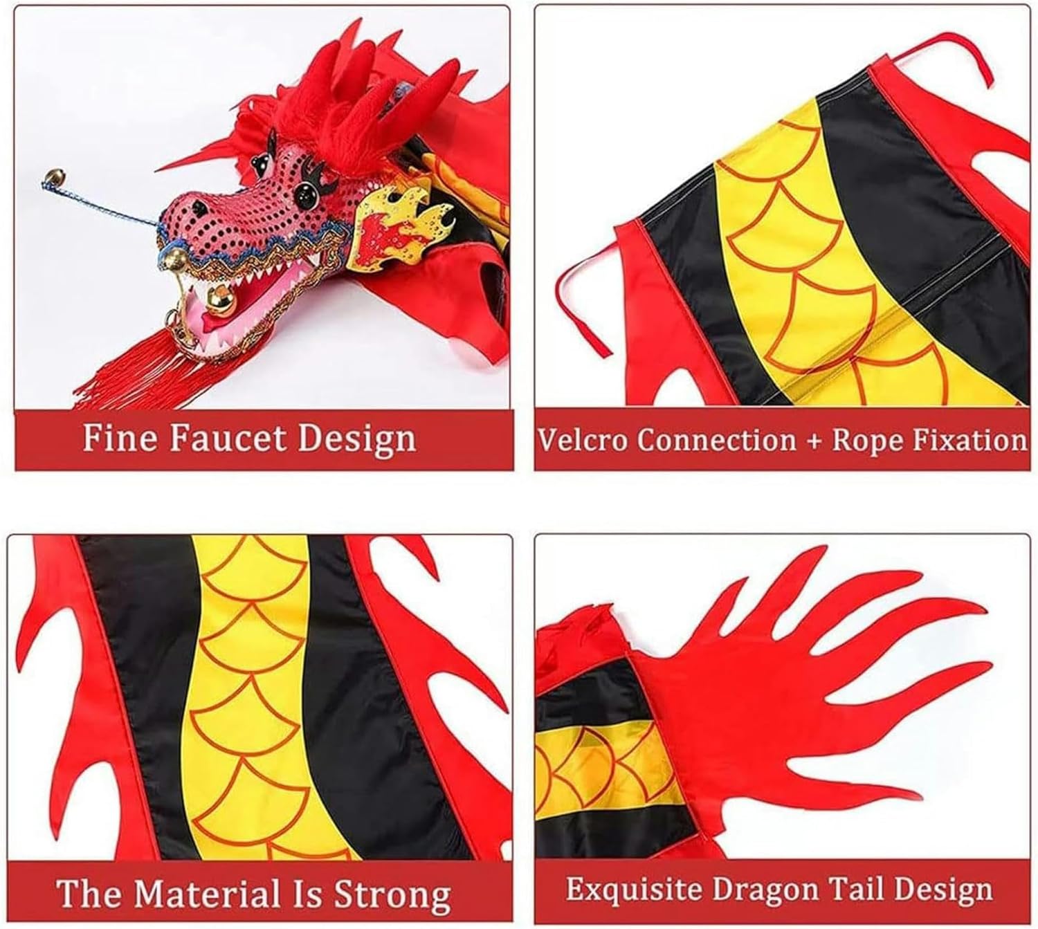 Dragon Dance 6m/8m/10m/12m Silk Dragon Dance with Hand Sticks and Travel Bag for Kids & Adults, Outdoor Flinging Fitness