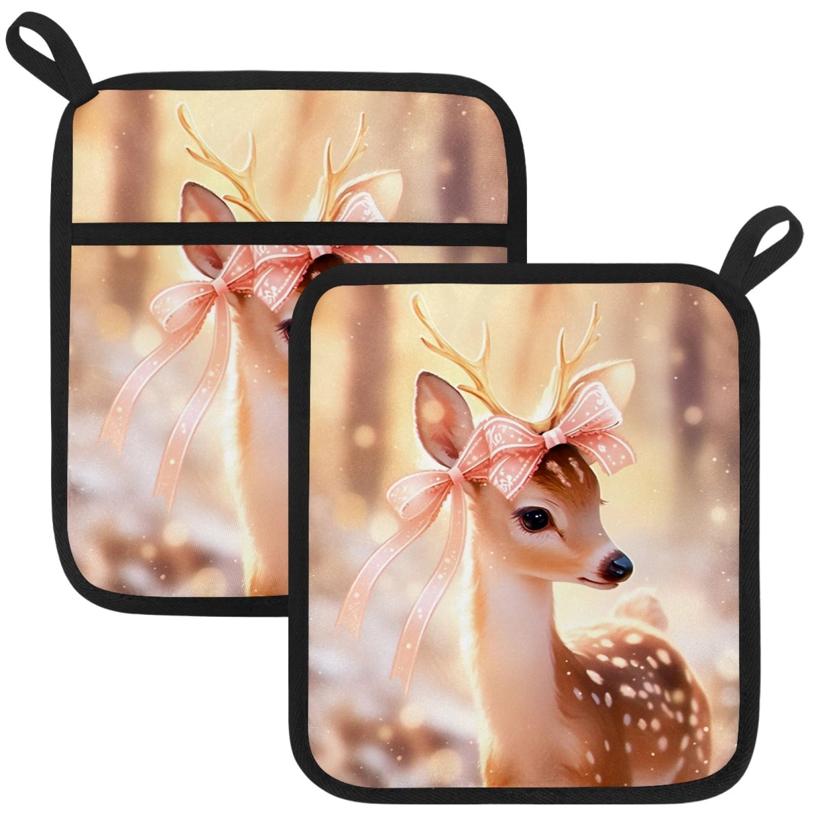 VAPOKF Cute Spotted Deer Pot Holder, Heat Resistant Oven Cloths, Potholders & Oven Gloves, for Kitchen Cooking & Baking, Thick & Safe, Protection of Hands From Hot Utensils