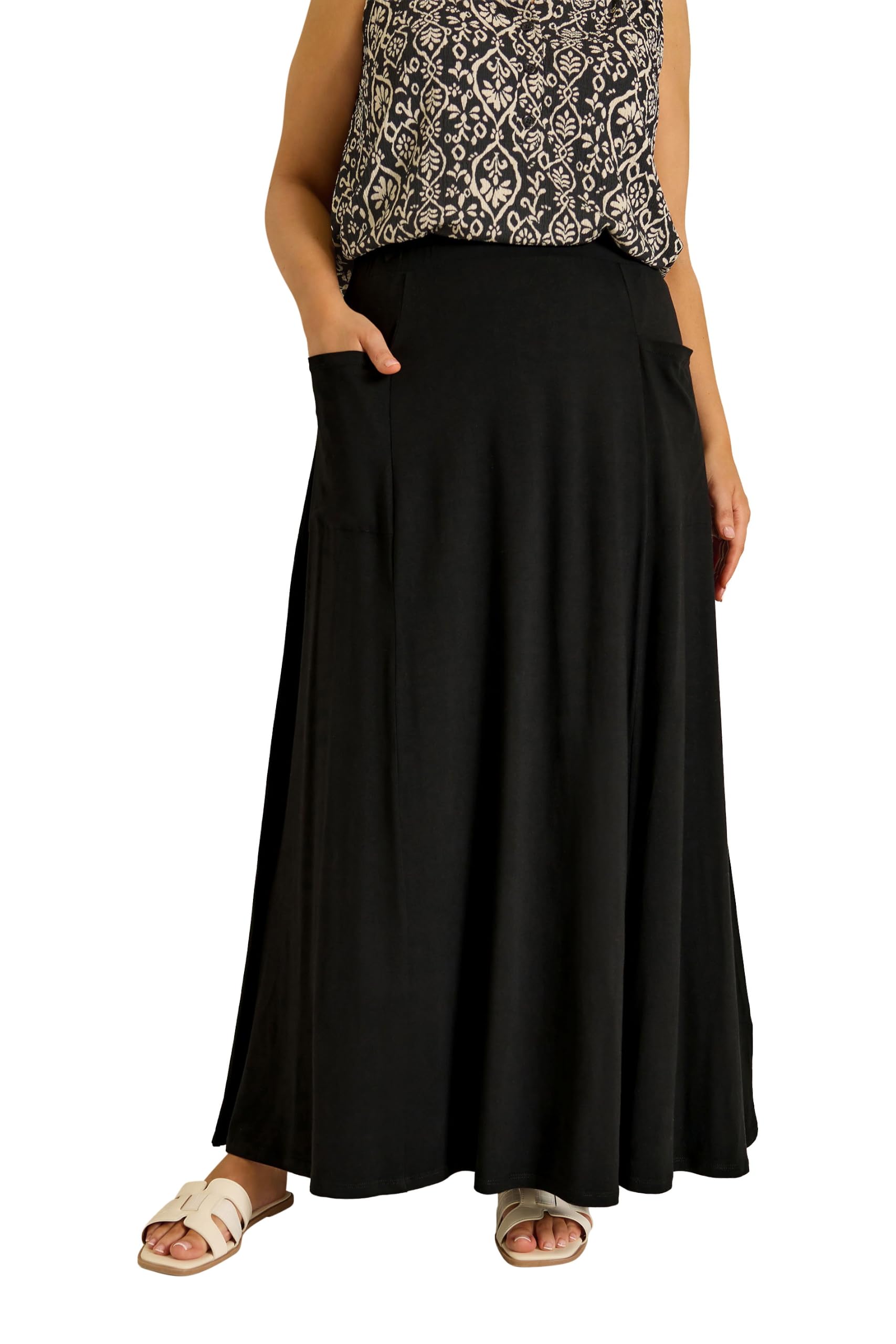 Evans Women's Black Plus Stretch Jersey Midaxi Skirt Size 22-24