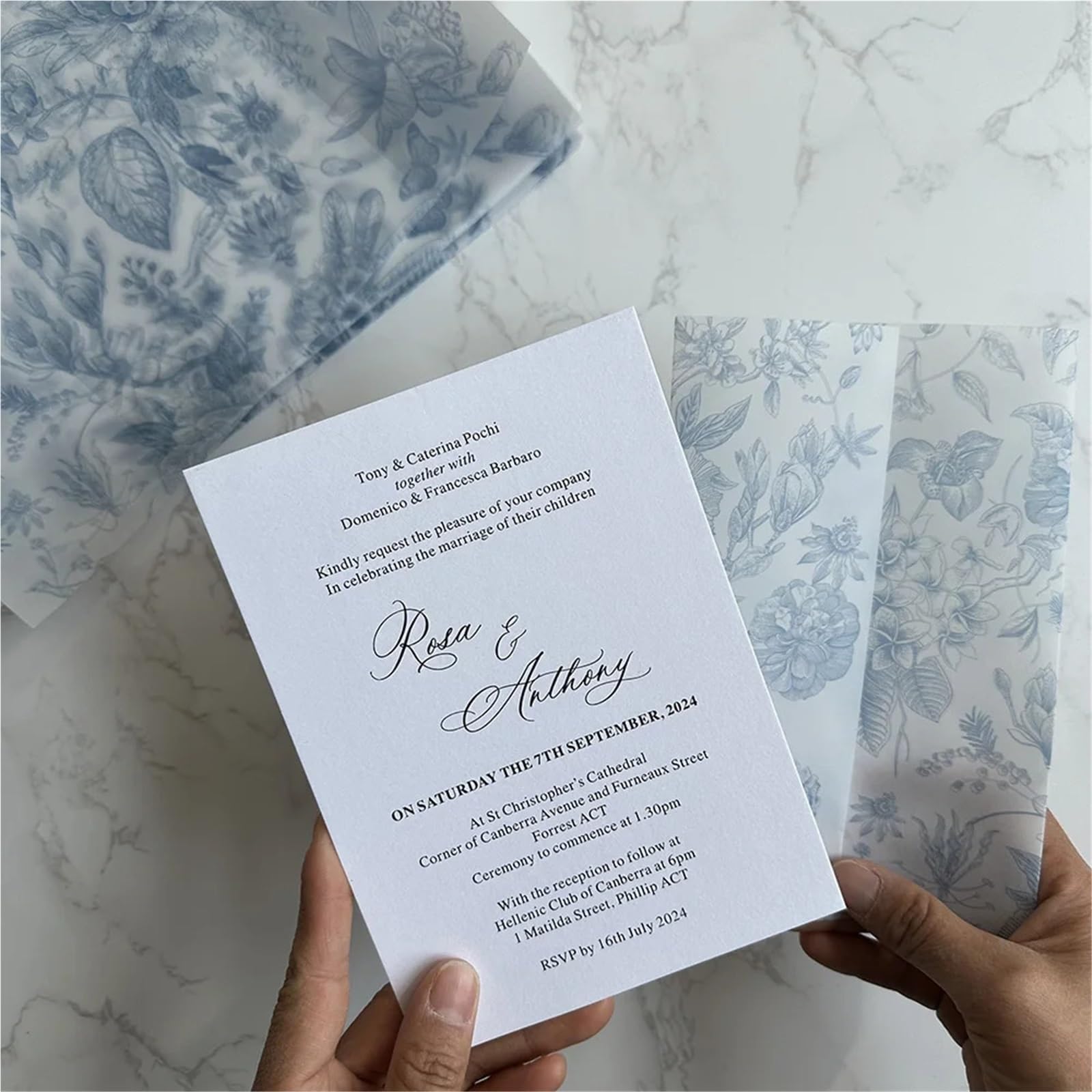 Hochzeitseinladungen Karte 25 Stück Blaue oder grüne Blumen-Pergamentpapiere, passend for eine 5 x 7 Hochzeitseinladung(Blue)