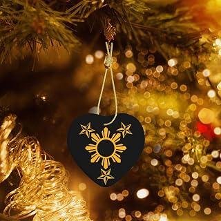 Christmas Tree Ornaments - Filipino Philippines Flag Heart-Shaped Christmas Ceramic Pendant Double Sided Printed Festive Decoration