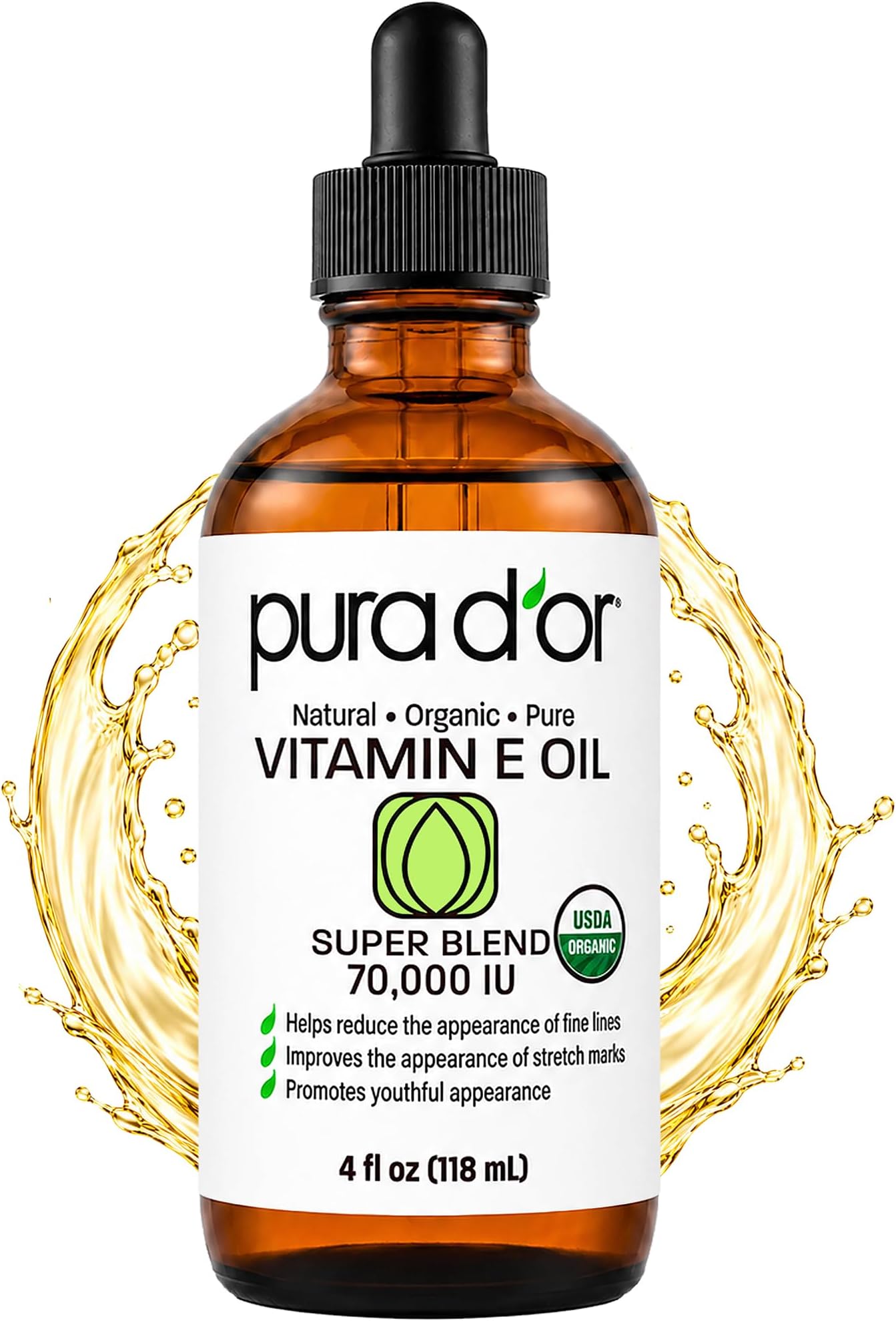 PURA D'OR Organic Vitamin E Oil (4oz)