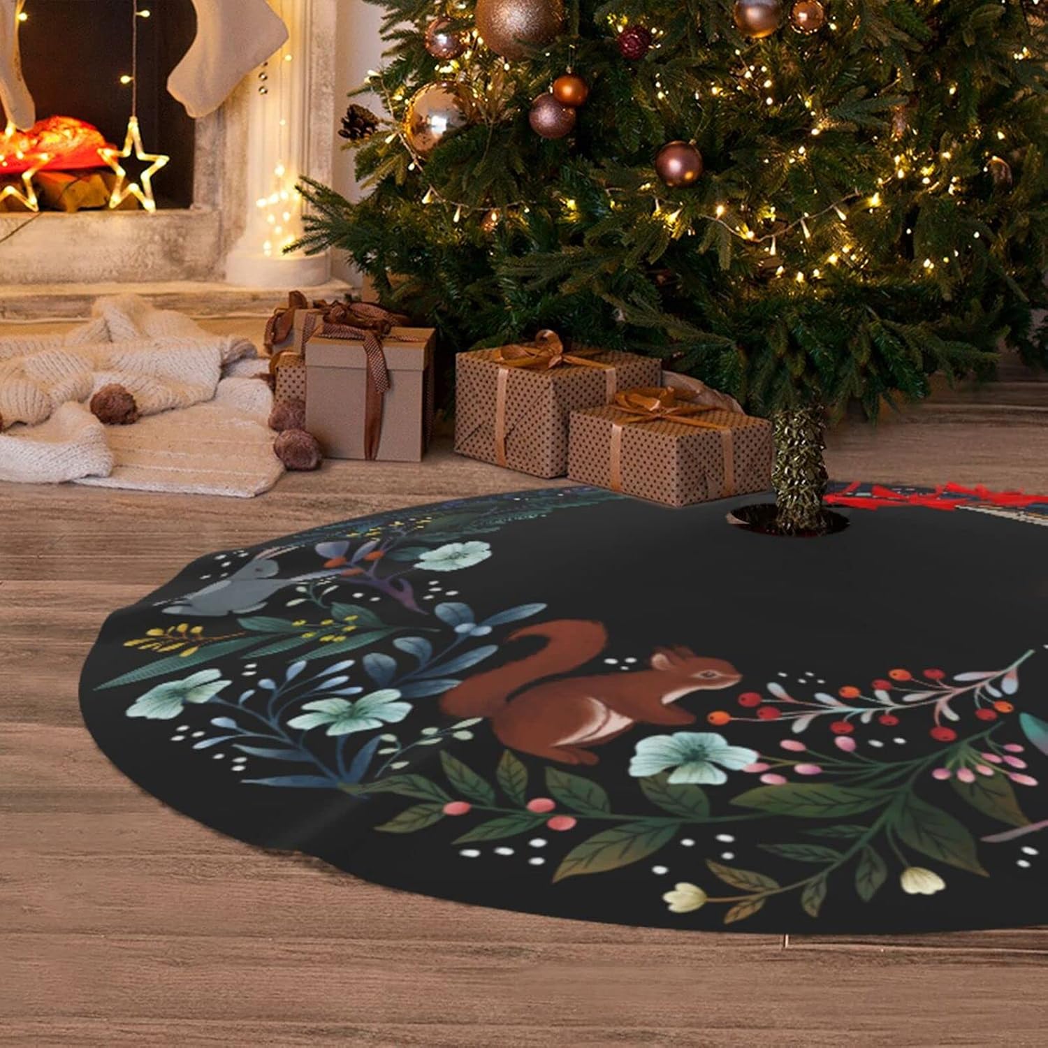 Forest Wreath Christmas Tree Skirt 36" for Xmas Holiday New Year Party Circle Tree Mat Ornaments Decoration