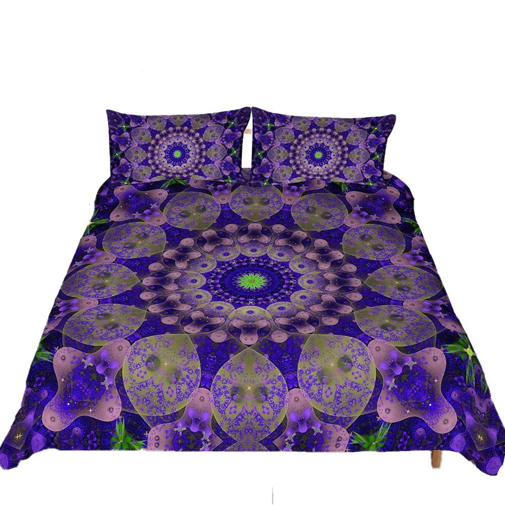 Loussiesd Boys ‎Pattern 3 Mandala Comforter Cover Set King Bohemian Boho Duvet Cover Set Luxury Purple Floral Print Bedding Set 3D Exotic Bedspread Cover With 2 Pillow Shams Microfiber Bed Cover Zipper Quilt Cover