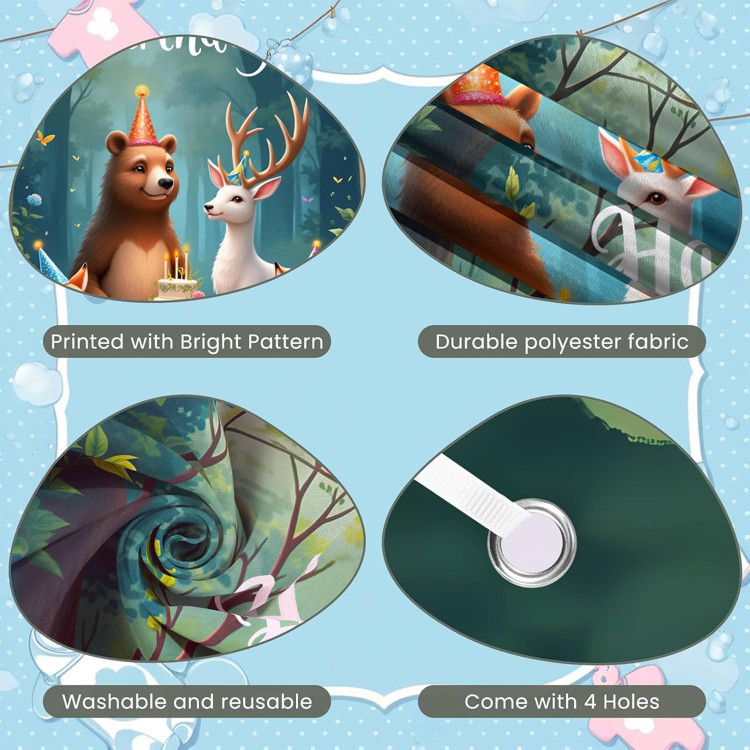 Woodland Animals Birthday Door Cover Happy Birthday Forest Animals Door Banner Hanging Decoration Birthday Party Supplies Cute Animal Theme Front Door Banner for Kids Boys Girls image 4