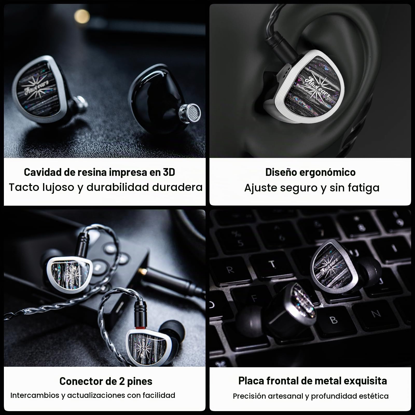 Linsoul Kiwi Ears Aether In Ear Monitor,Auriculares IEM con Controlador planar Grande de 15,3mm,Auriculares con Cable de Alta fidelidad,Cascos para Juegos con Cable Desmontable de 2pines para músicos