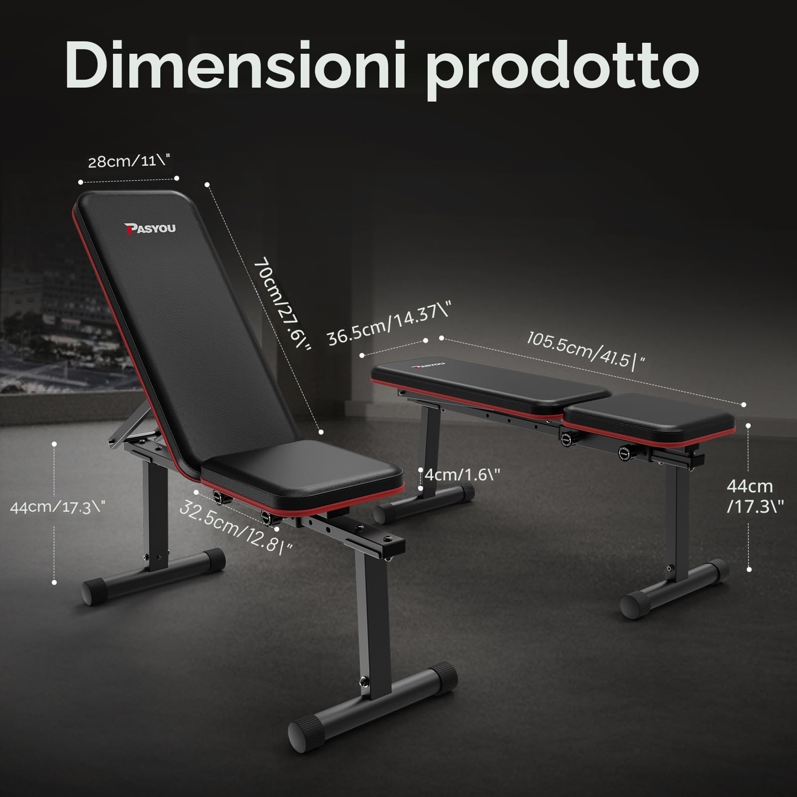 PASYOU PB200 Panca Palestra, 90°Esercizi Su Panca Verticale, Inclinata e Piana, Panca Pesi con schienale regolabile in 5 direzioni, Panca Piana Adatto per Casa e Palestra, 300KG Panca