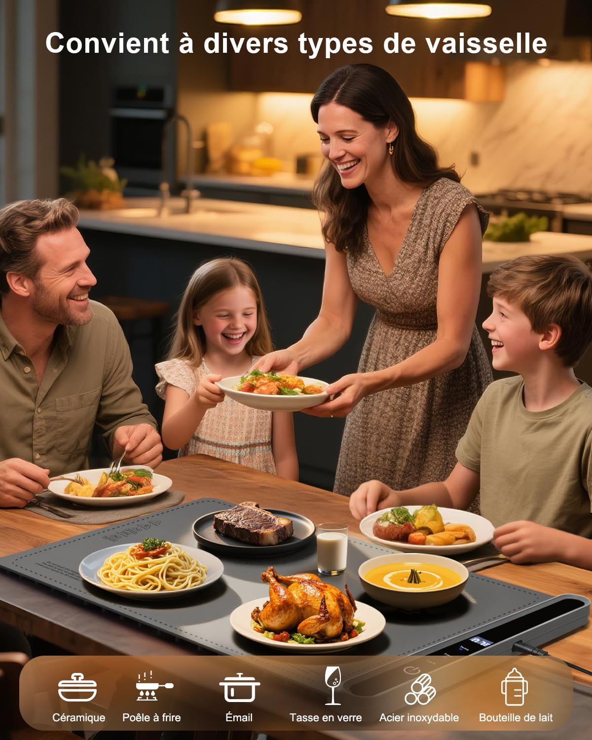 AUTOPkio Chauffe Plat Électrique, Pliable Plaque Chauffante 300W avec 6 Température 9 Minuteries, Verrouillage Enfants, Chauffe Assiette à Réchaud pour Buffets Fêtes Banquet