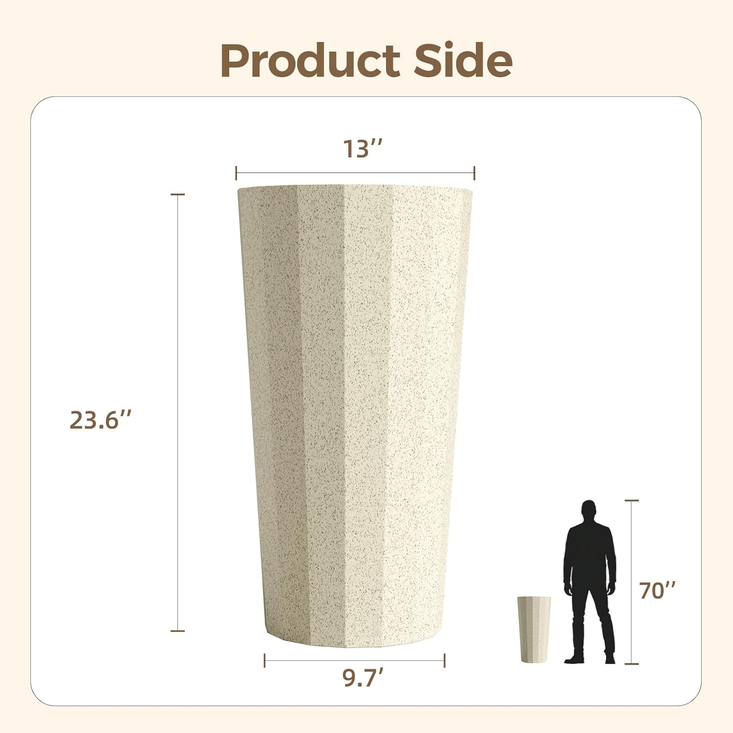 23.6" Tall Outdoor Planters Set of 2, Large Planters for Outdoor Plants for Porch Decor with Drainage Hole, Wide Stripe Design Porch Flower Pots for Indoor Pot Patio/Garden, Off White