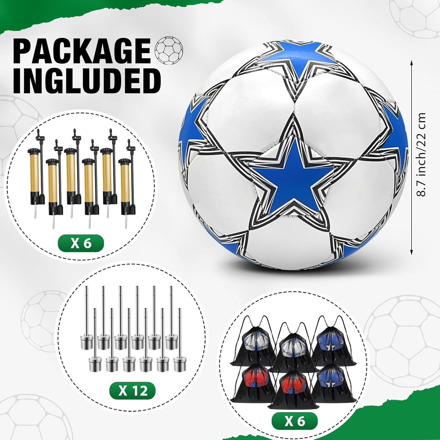 6 Pack Operation Deflated Christmas Soccer Ball with Pump for Shoebox Gift,Items Bulk Deals Soccer Balls,Classic Soccer Balls Size 5 with Mesh Sport Bag Pump Needle for Charity Donations