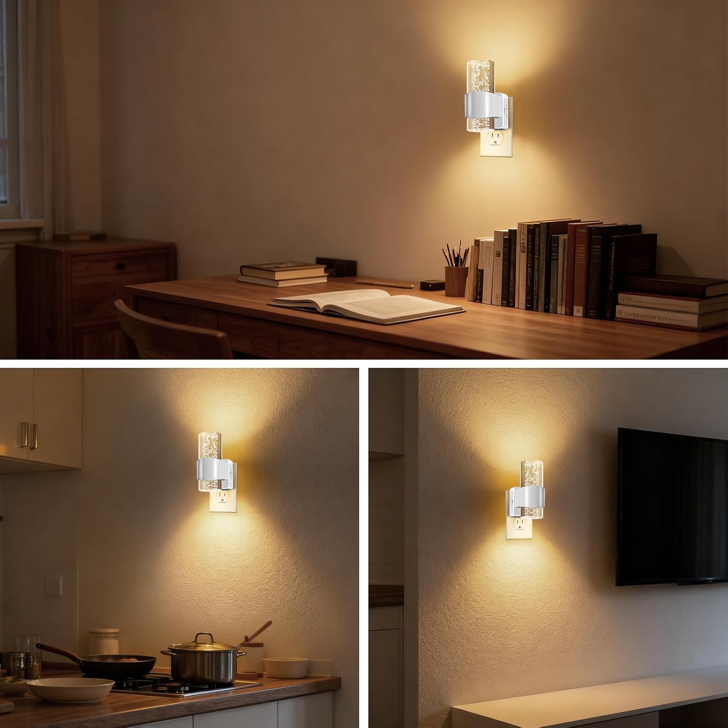 JIURUN 2 Pack LED Night Light Plug in, Auto Dimming Night Light with Light Sensor, 3000K Warm White Soft Glow Nightlight for Bedroom Bathroom Hallway Stairs Kids Room Nursery