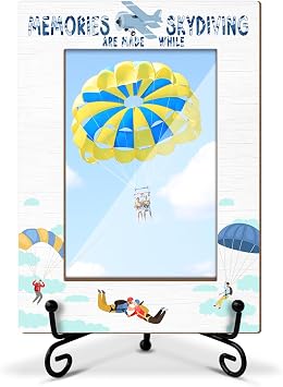 Skydiving Themed Photo Frame, Vacation Souvenir Gift for Sky-High-Thrill Seeker, Keepsake for Skydivers, 4x6 Wooden Picture Frame with Iron Stand for Tabletop Desktop Display, Home Table Decor -044