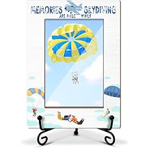 Skydiving Themed Photo Frame, Vacation Souvenir Gift for Sky-High-Thrill Seeker, Keepsake for Skydivers, 4x6 Wooden Picture Frame with Iron Stand for Tabletop Desktop Display, Home Table Decor -044