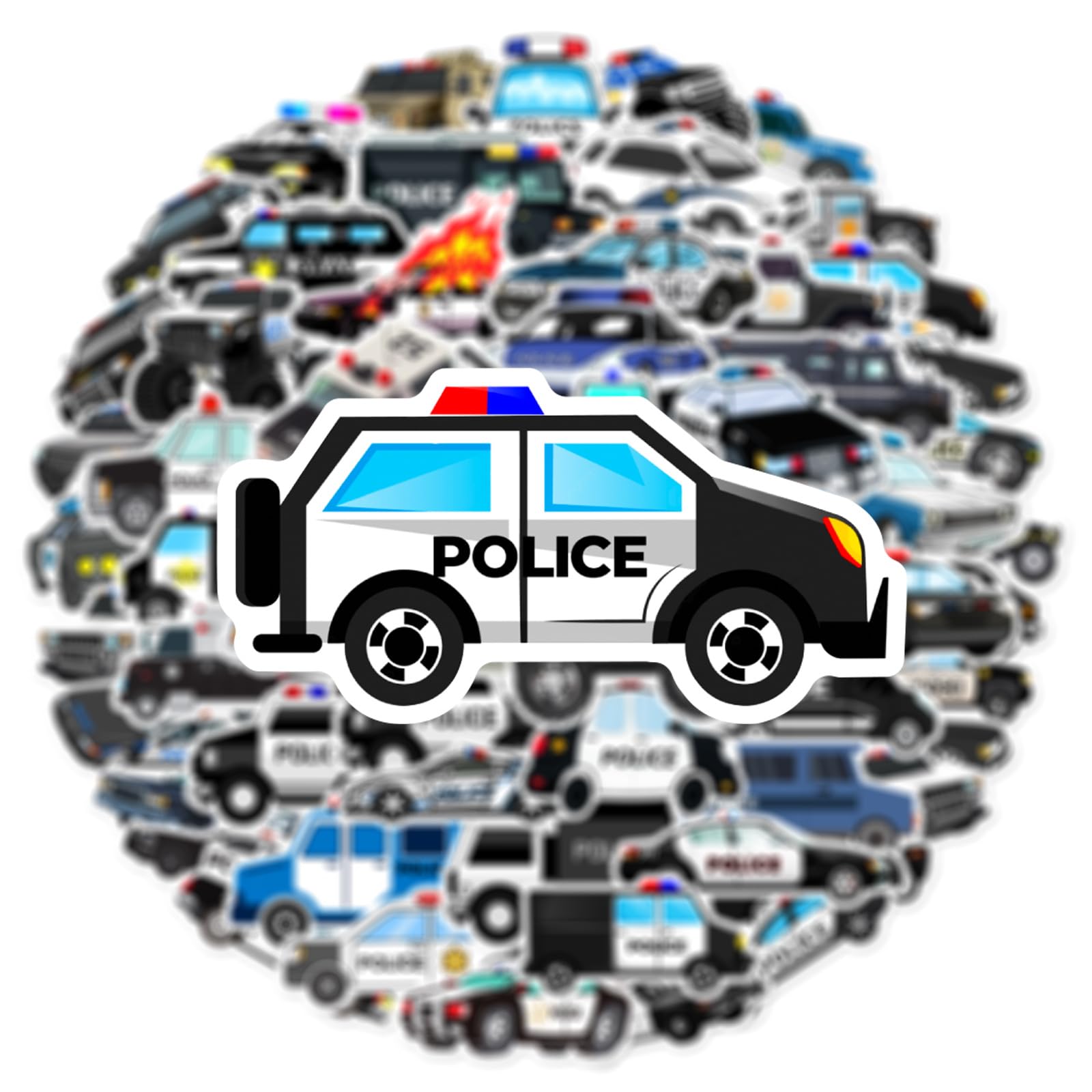 50PCS Police Car Stickers for Teens Kids Boys Girls,Cute Police Vehicle Waterproof Sticker for Water Bottle Laptop Computer Mobile Phone Skateboard Luggage Cup Helmet Bicycle Refrigerator - Image 4