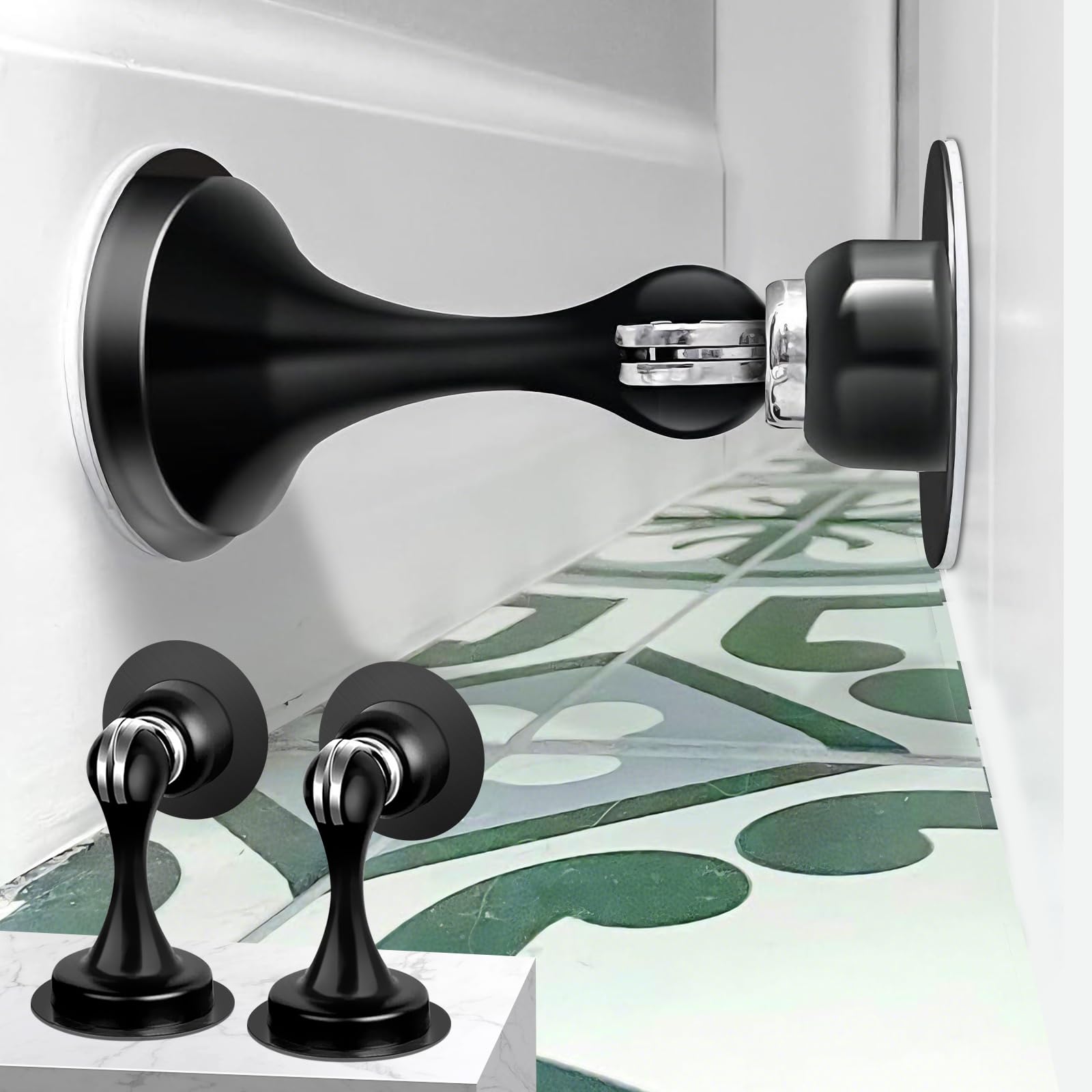 Gudui Black 2 Pack Door Stops, Magnetic Door Stoppers Door Holder Self Adhesive Wall Mounted Door Stops Indoors Skirtings Door Stop
