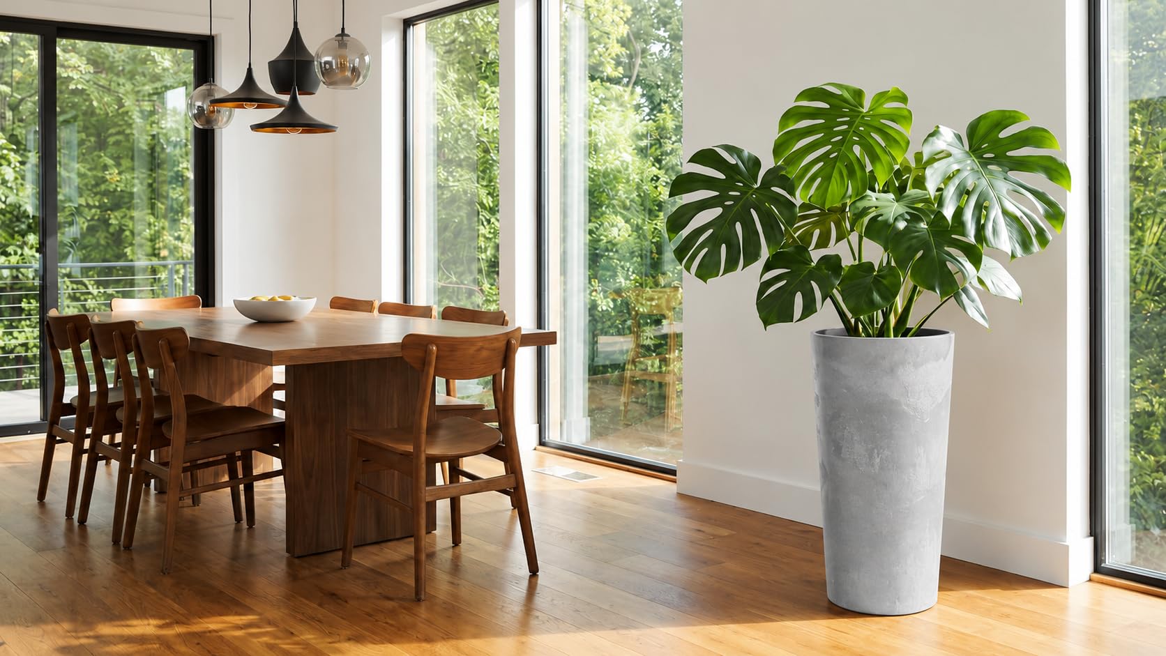 Large Concrete Effect Tall Planter - Indoor/Outdoor (Grey, 40cm x 75cm)