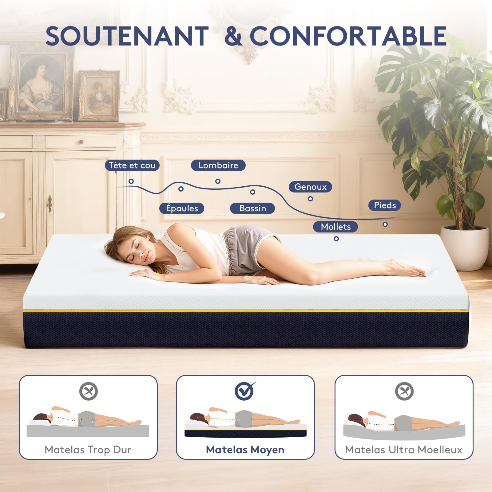 Stanew colchon 90 x 190 cm, con un Grosor de 17 cm, Cuenta con Espuma viscoelástica y Espuma de Fibra de carbón de bambú, y se Completa con una Funda de colchón extraíble y Lavable a máquina