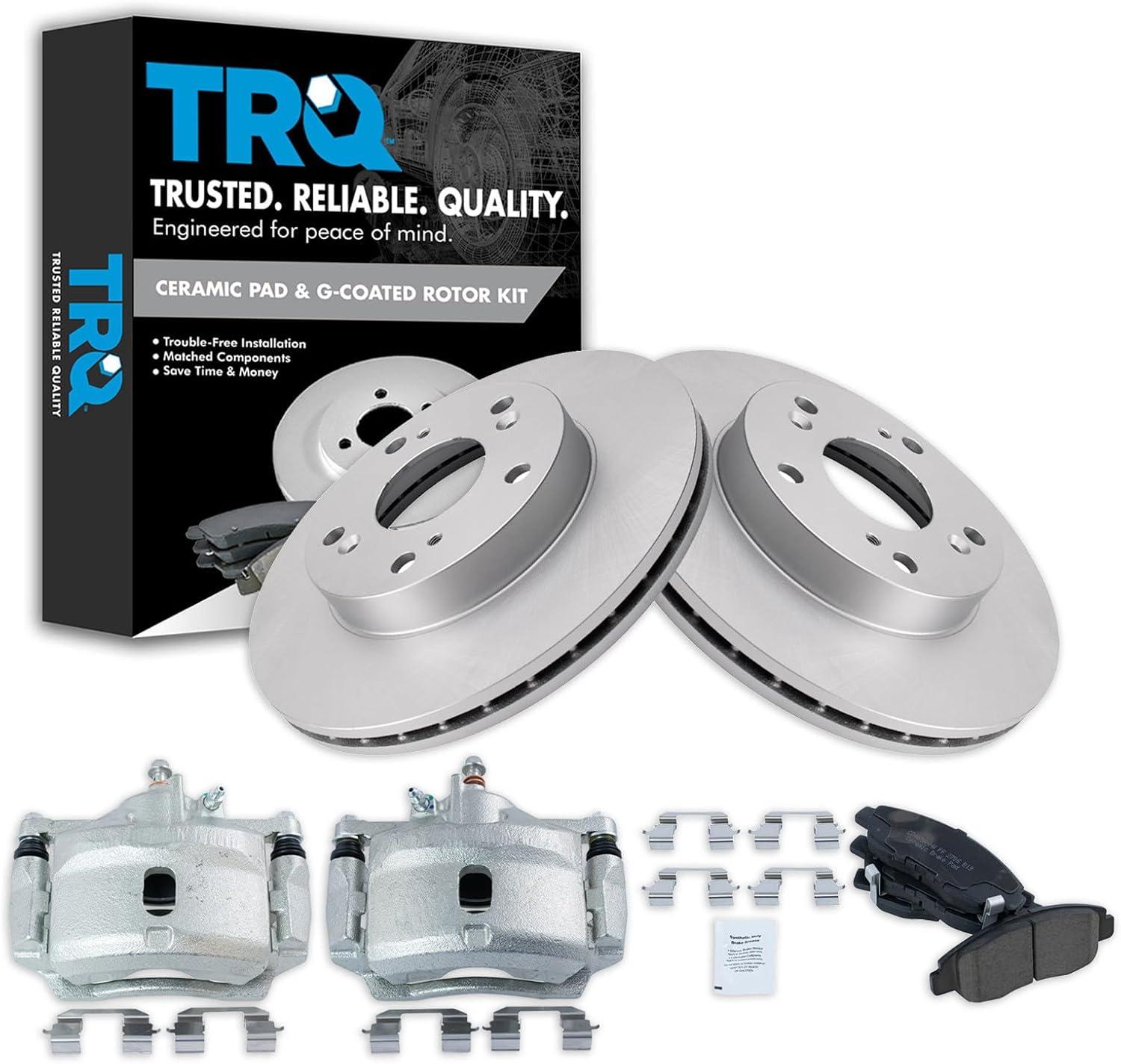 TRQ Front Brake Pad Rotor and Caliper Kit for 2006–2011 Honda Civic