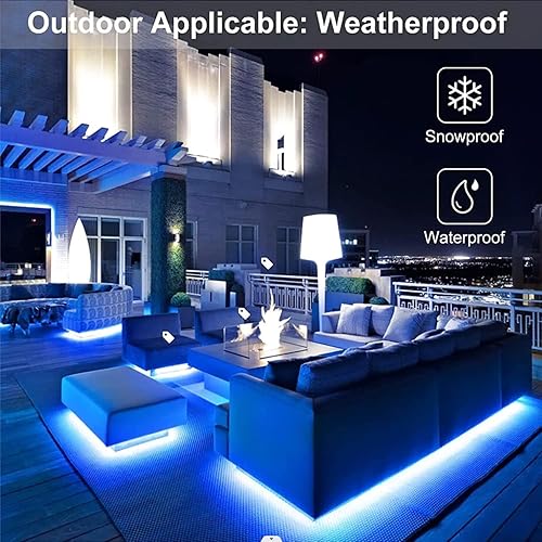 Miniatura 7 de MIHEAL Tira de luces LED solares para exteriores, 32.8 pies, 560 LED, tira LED de luz azul con 8 modos de iluminación IP67 impermeable 2835 SMD