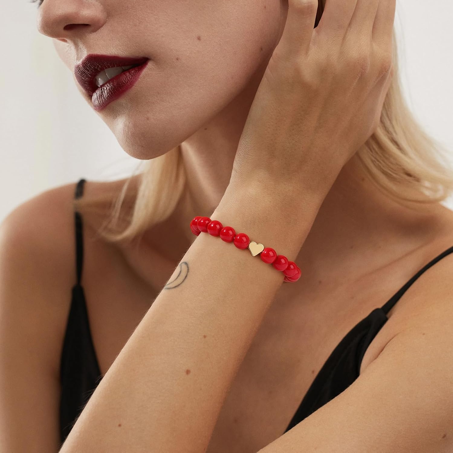 GolbalJew Healing Bracelet For Women Anxiety Beaded Bracelets Jewelry Healing Stone Crystal Bracelet Stress Relief Yoga Beads Chakra Bracelets Gifts For Women Pink, Red Stone - Image 2