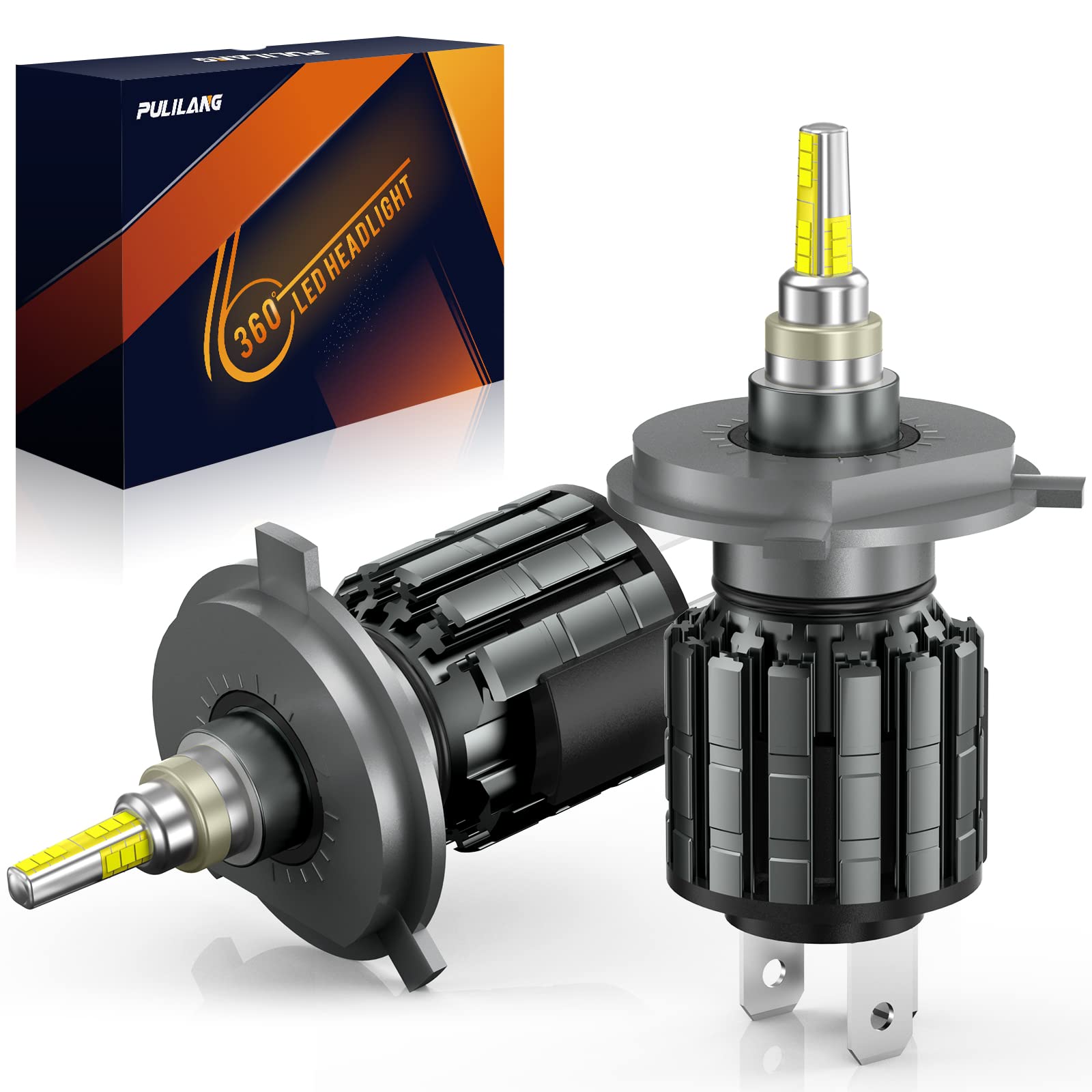 Bombillas H4 HB2 9003 LED, 360° 12V 80W 18000LM 400% Brillante 6000K Blanco con Ventilador LED H4 Faro de Coche H4 Luz de Cruce y Carretera, 1:1 Reemplazo Lámparas Halógenas Plug & Play, 2PCS