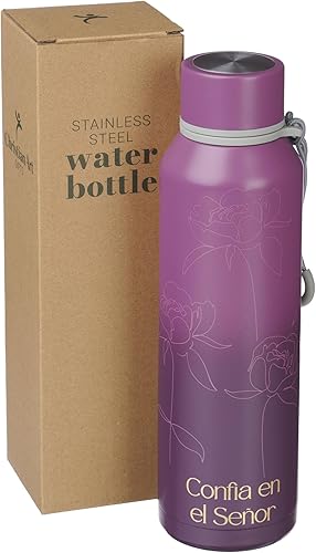 Miniatura 2 de Christian Art Gifts Botella de Agua Aislada al Vacío de Doble Pared de Acero Inoxidable: Confía en el Señor Proverb, a Prueba de Derrames y Fugas,
