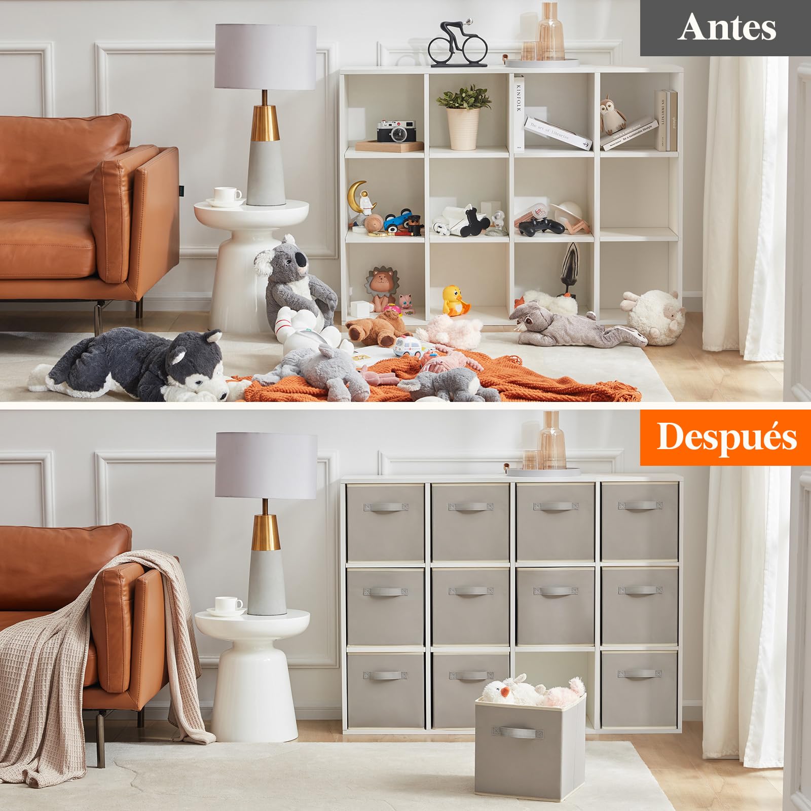 Lifewit Cubos de almacenamiento plegables, Cestas de Almacenamiento de Tela, Cajas de Almacenamiento con asas, Organizadores para ropa, Juguetes, 33 x 33 x 33 cm, 36 L, Juego de 12, Gris Claro | Caja plegable de tela, cajas organizadoras con asas para est
