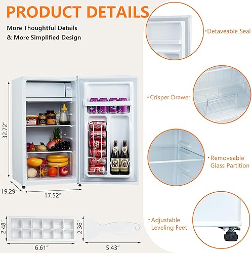Miniatura 5 de ACONEE Mini refrigerador de 4.5 pies cúbicos con congelador, refrigerador con 2 puertas de acero inoxidable, 5 ajustes de termostato ajustables,