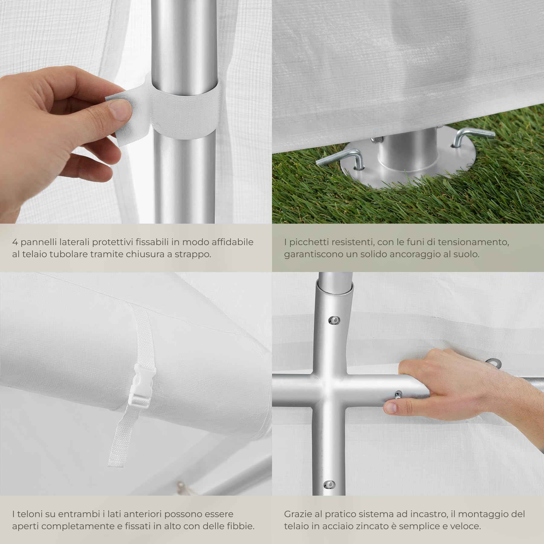 tectake® Tendone per Feste 8 x 4 m, Gazebo Impermeabile, Protezione UV 50+ | 2 Pareti Laterali e 2 Pannelli Frontali Rimovibili, Finestre Ampie, Telone Antistrappo, Telaio Acciaio Verniciato, Bianco