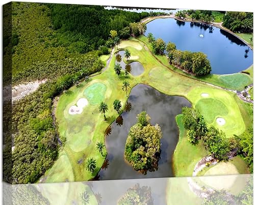 Vista 41 de chenchenArt Arte de pared de campo de golf de Estados Unidos, TPC, Sawgrass Golf Course, impresiones en lienzo, decoración de pared de golf para Rojo