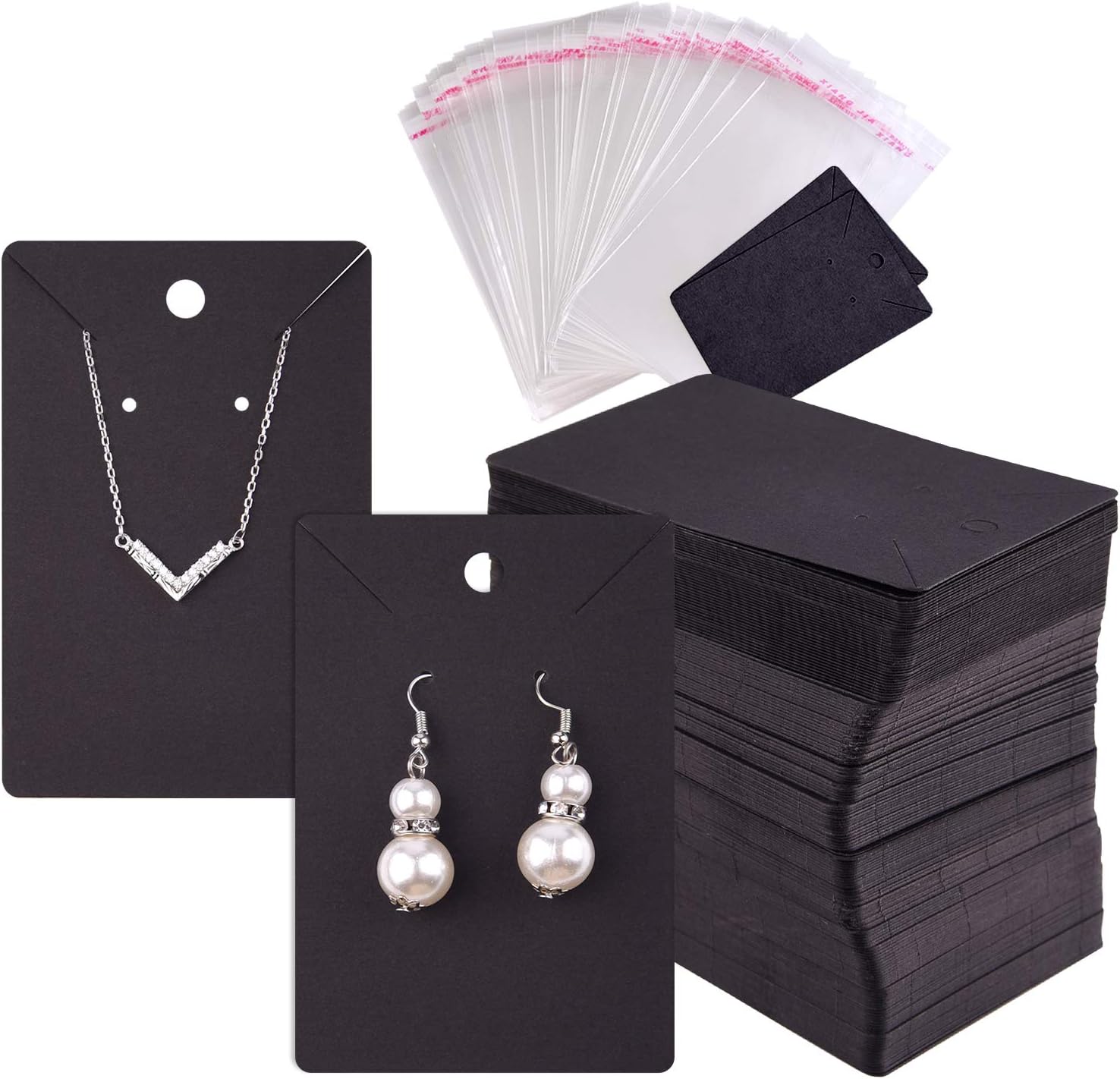 TUPARKA 120 Pcs Earring Display Card, Necklace Display Cards with120Pcs Self-Seal Bags,Earring Card Holder Blank Kraft Paper Tags for DIY Ear Studs and Earrings,3.5 x 2 Inches