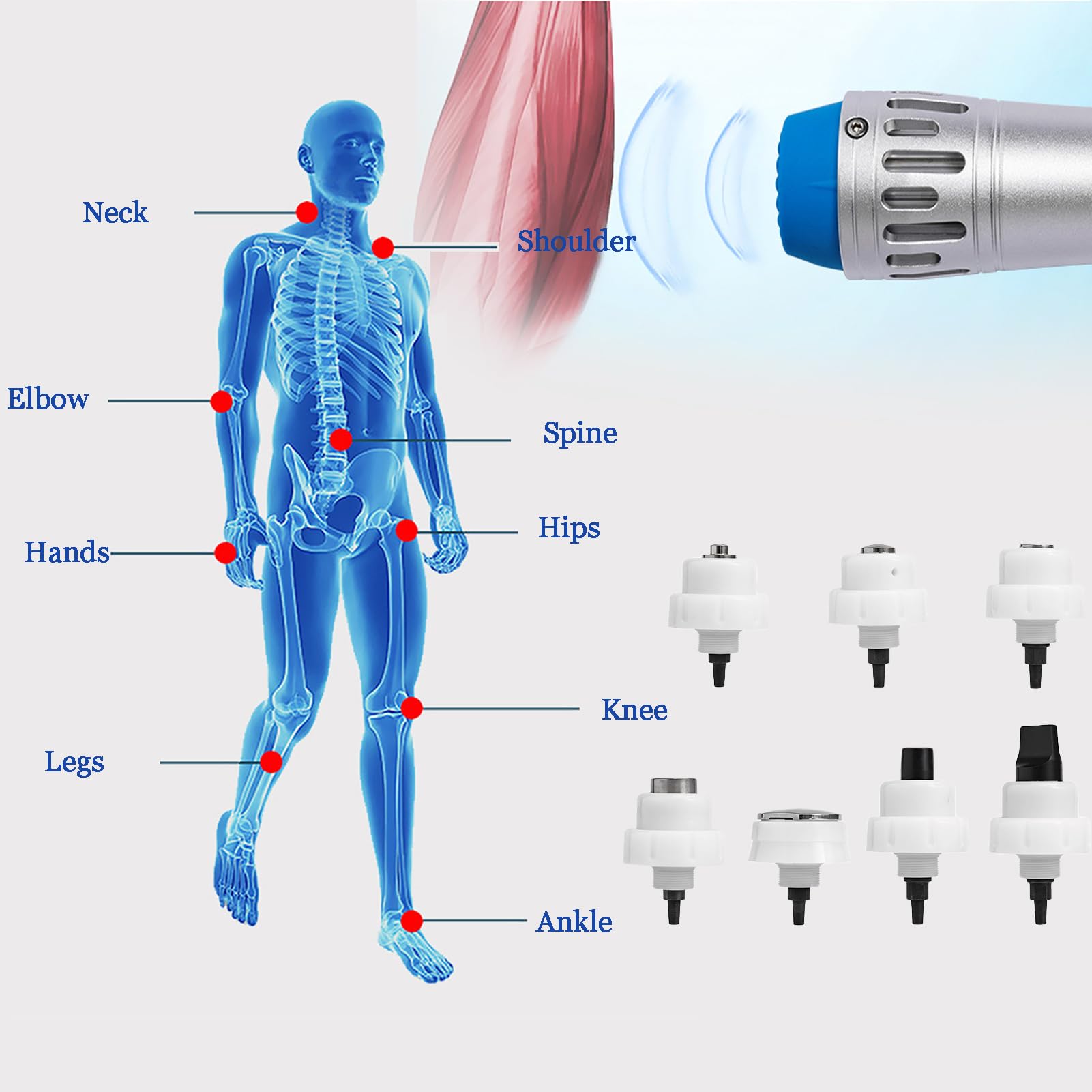 Macchina per Terapia Ad Onde D'urto,Elettromagnetico Macchina Portatile per Terapia Onde D'Urto per Alleviare Il Dolore Muscolare Massaggiatore, con 7 Teste di Massaggio
