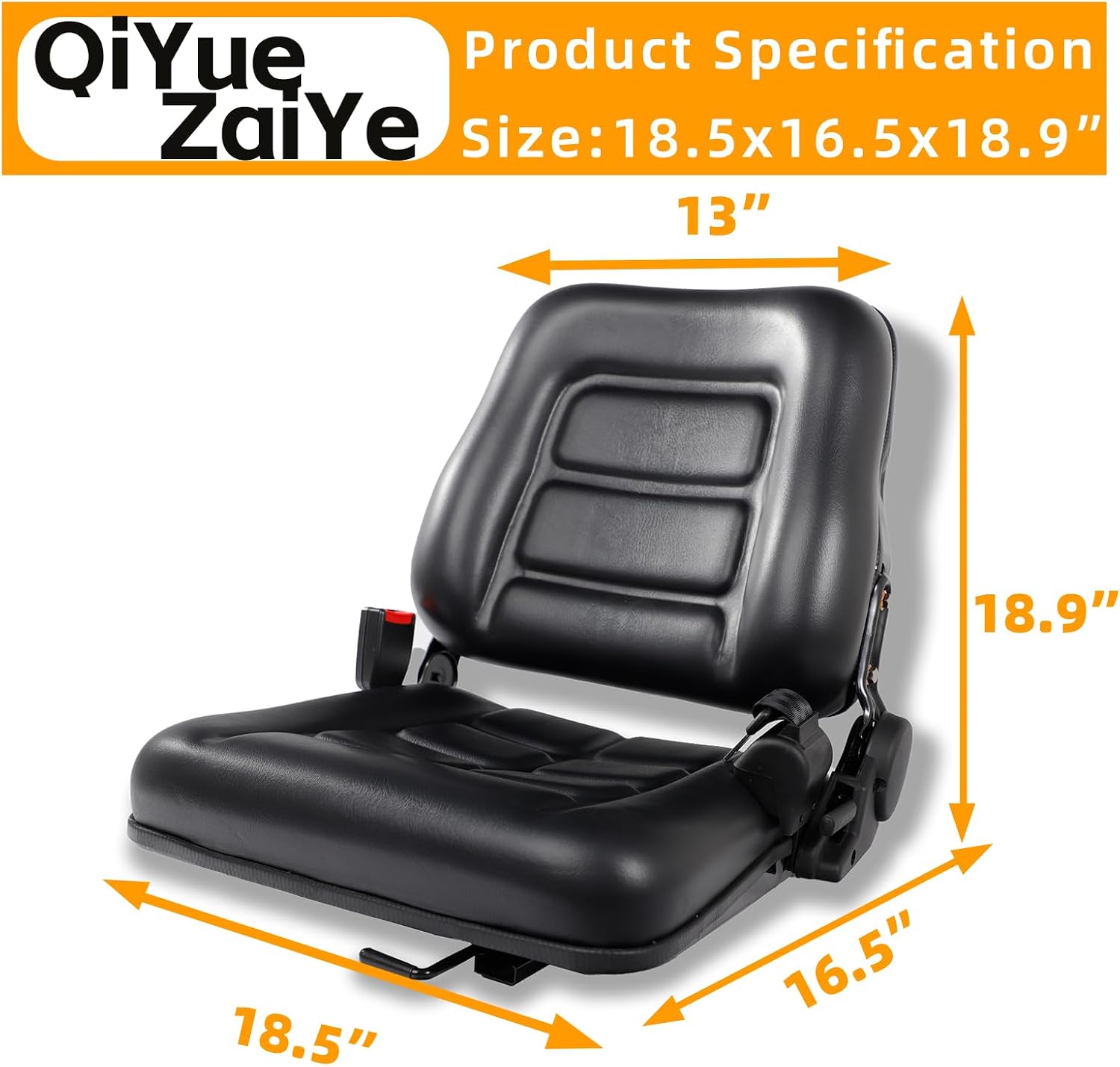 Universal Forklift Seat with Adjustable Backrest and Safety Belt, Forklift Seat for Tractors, Excavators, Skid Loaders, and Telehandlers (Forklift Seat with SafeBelt)