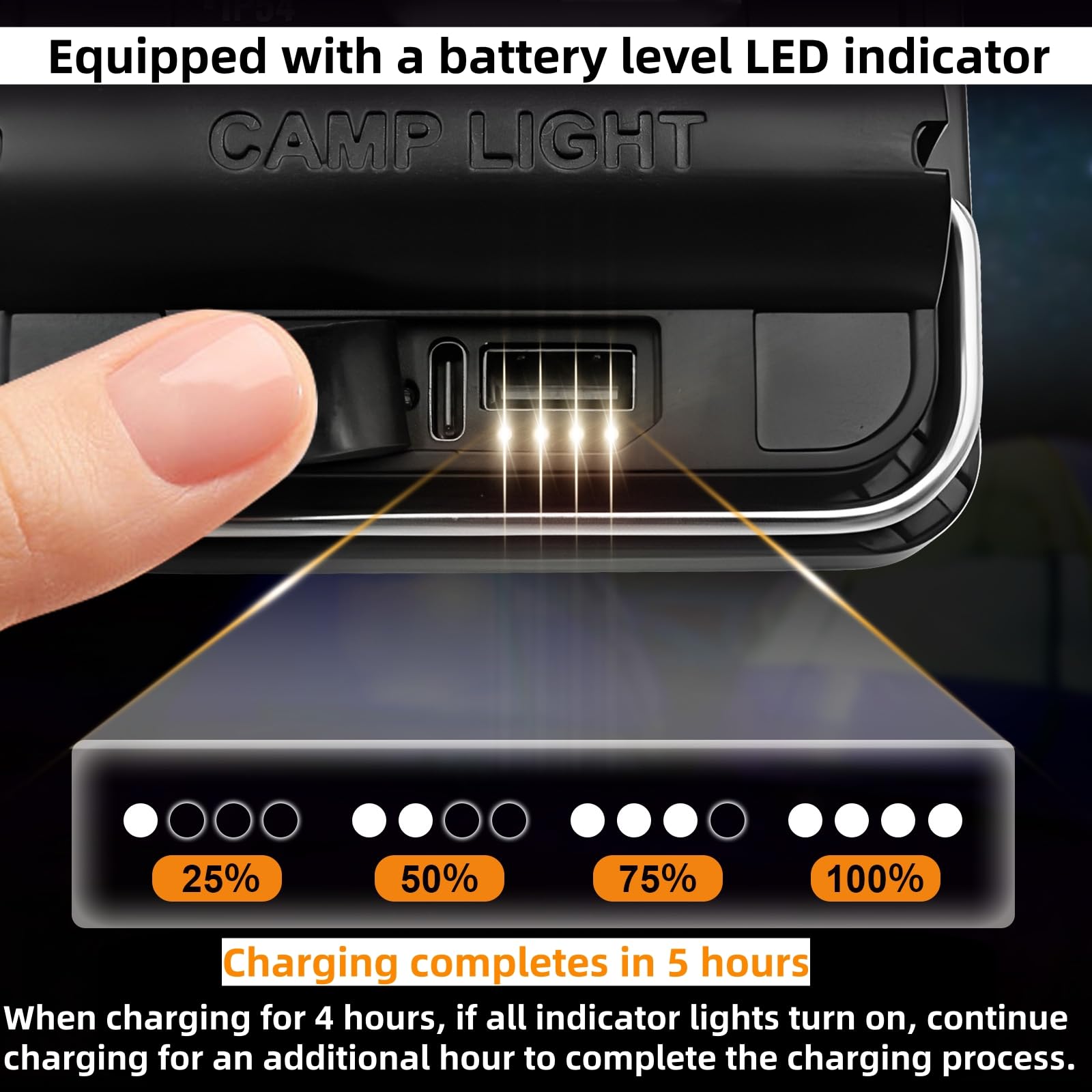 DOTWISE Linterna de camping recargable, 50000 mAh, máximo 850 lm, 6 modos de atenuación continua y 3 opciones de montaje, IP54 impermeable, luces de camping para cortes de energía, senderismo