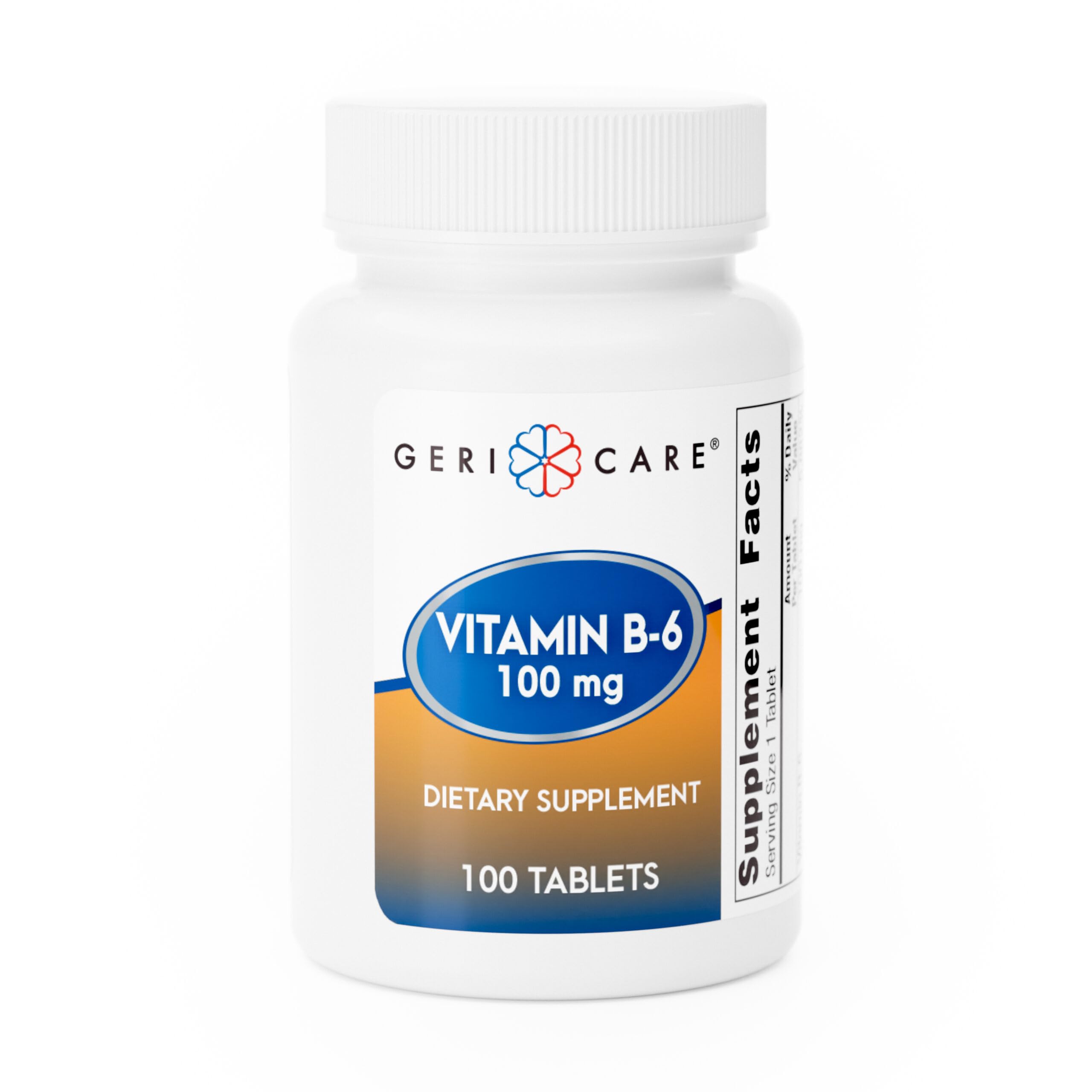 GeriCare Vitamin B-6 100mg, 100 Tablets – Daily Nutritional Support for Healthy Brain Function, Mood Enhancement, Circulatory Health & Metabolism – Helps Combat Fatigue & Promote Overall Wellness 100 Count (Pack of 1) B-6 100mg
