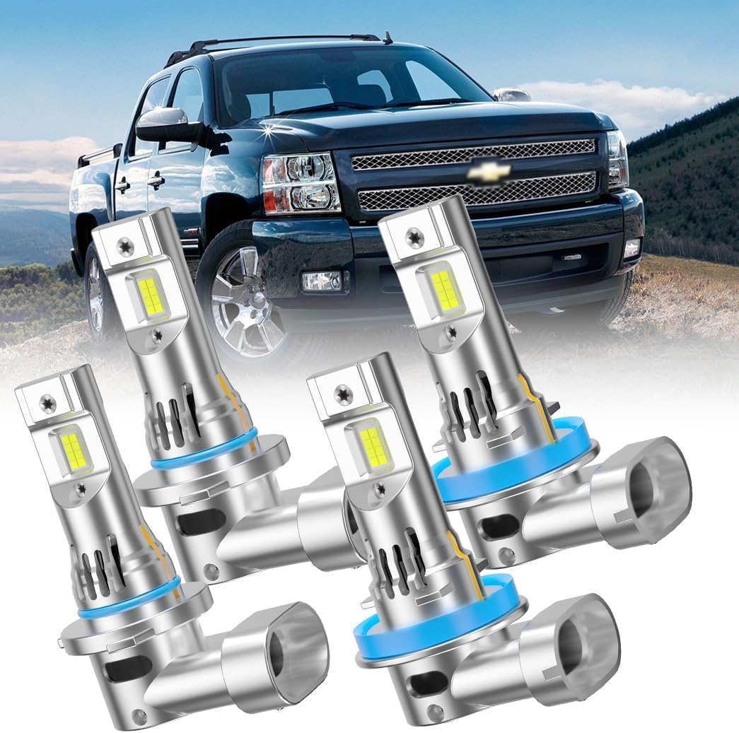 LED Front Light Bulbs FOR Chevrolet Silverado 1500(2007-2015) Chevy Silverado 2500 HD 3500 HD(2007-2019),400% Brightness 6500K Built-in FAN 22000LM (9005 high beam & H11 low beam)