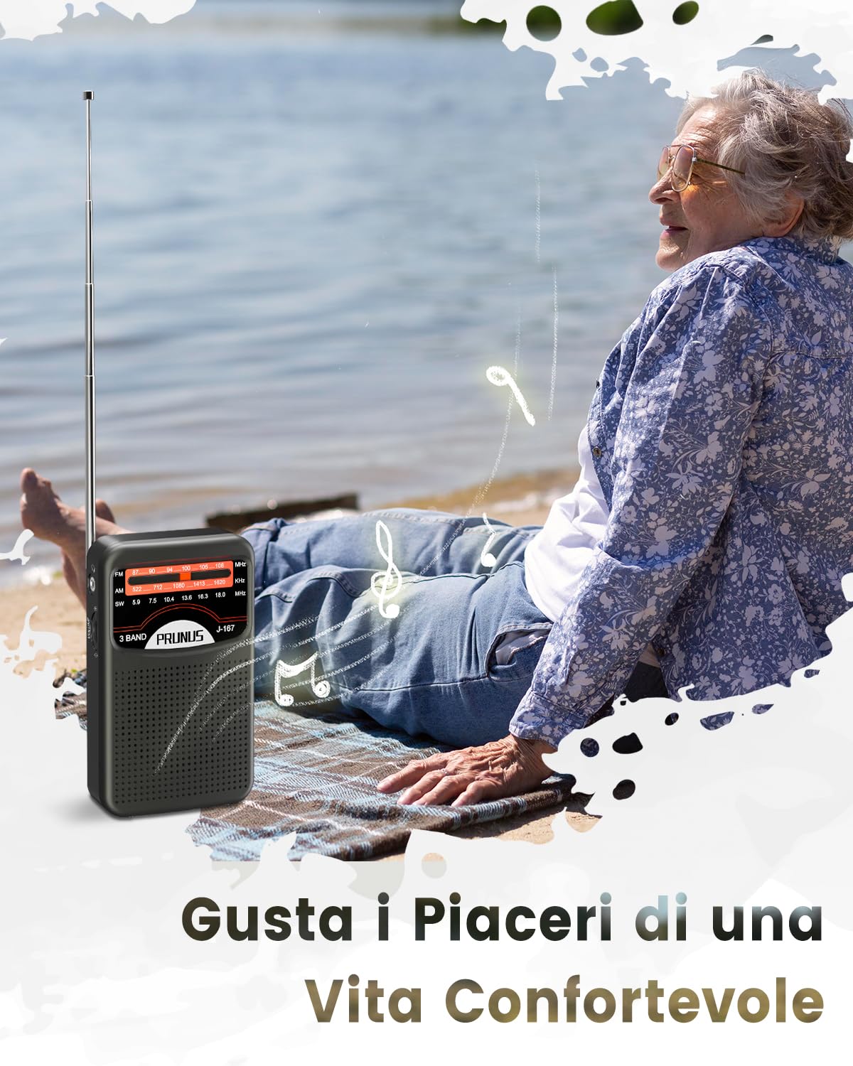 PRUNUS J-167 Radio Portatile Ricaricabile FM/AM con Jack/Cinturino, Nero