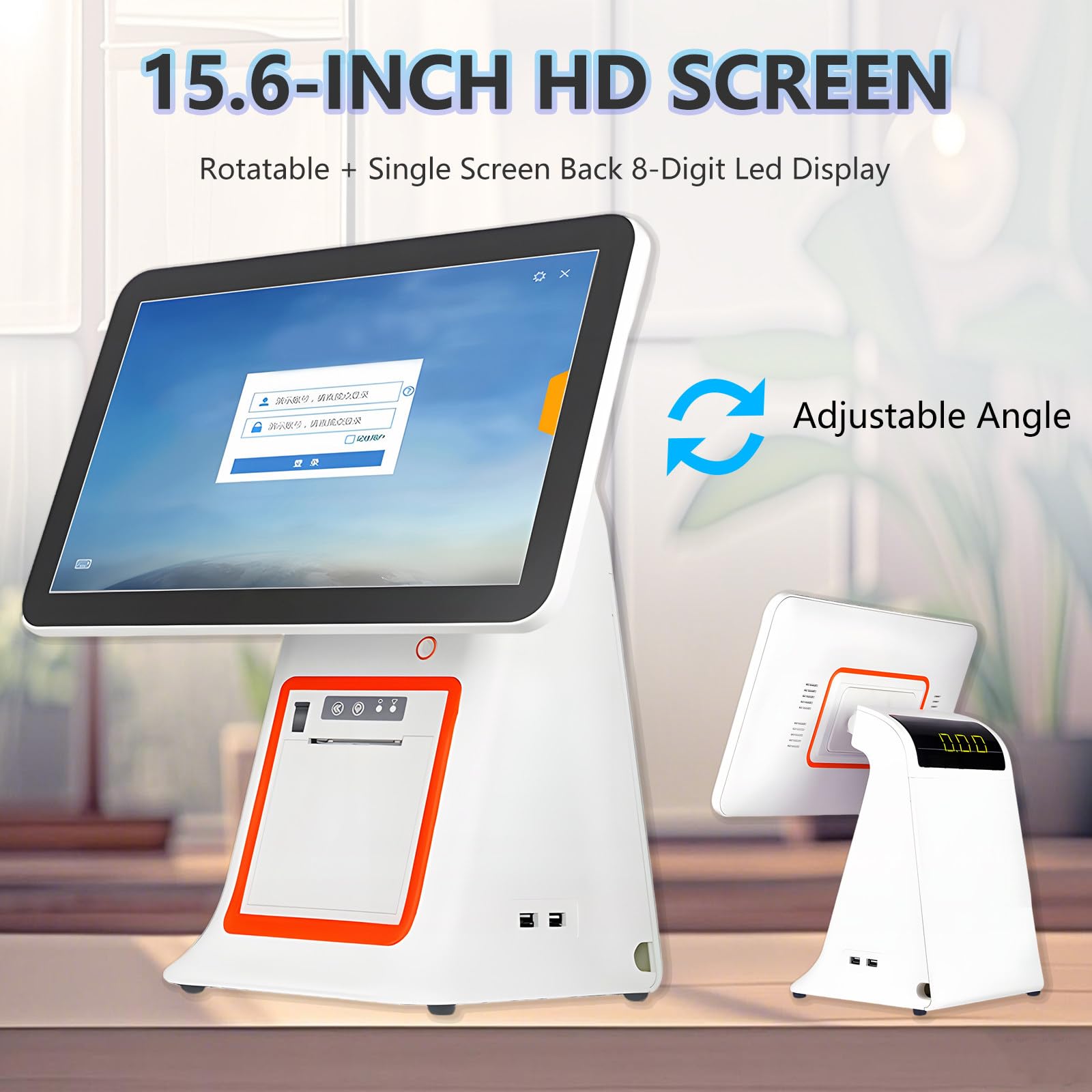 Caja Registradora Todo En Uno con Pantalla Táctil 15,6" E Impresora, Sistema POS Inteligente, Terminal Punto De Venta para Retail, Restaurante, Supermercado(White,SingleScreen)
