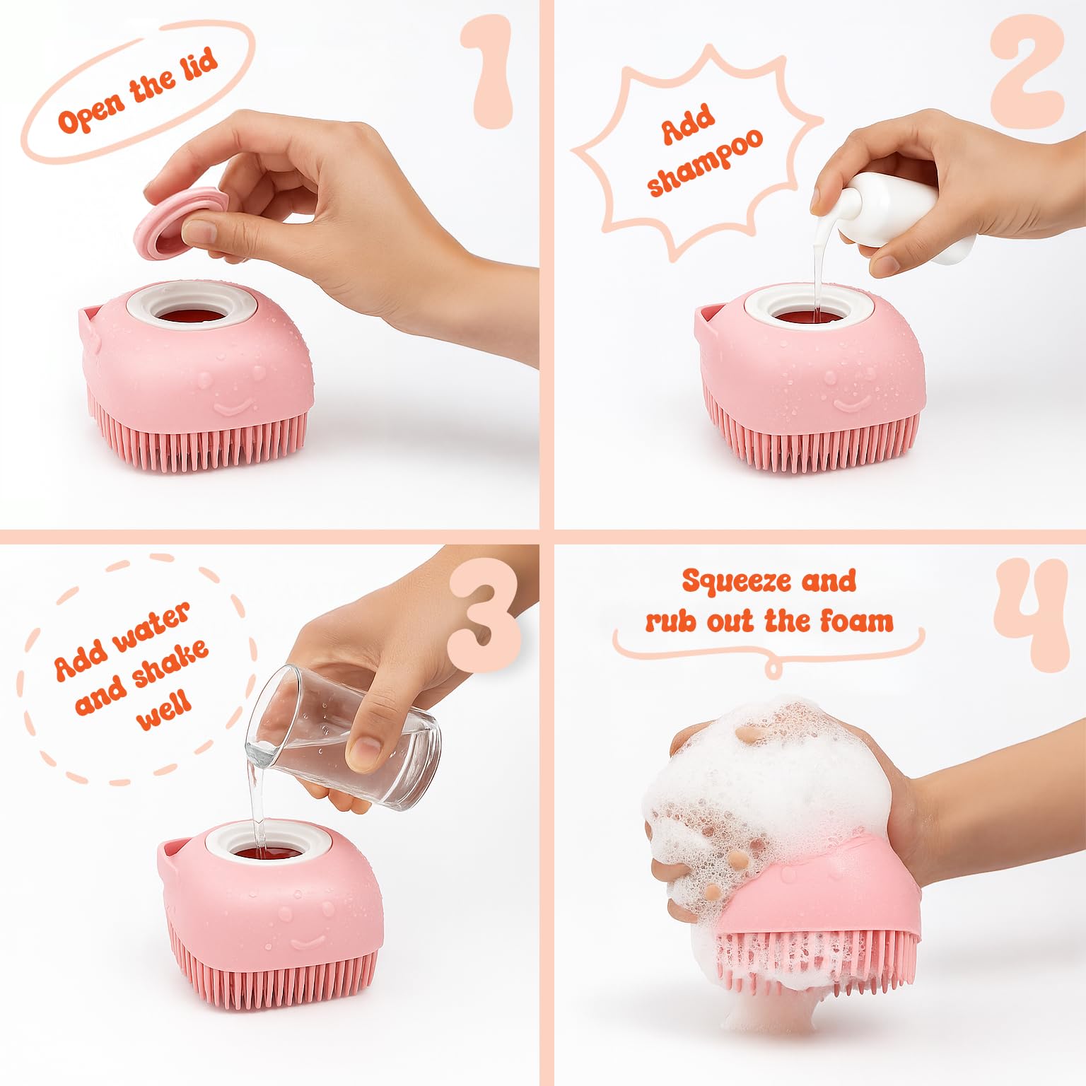 HamInWay Dog Bath Brush, 2-in-1 Dog Grooming Brush with Built-in Shampoo Dispenser, Gentle Silicone Bristles for Bath & Massage, Non-Slip Handle, Easy Clean Design for Dogs, Cats & Small Pets, Blue - image 2