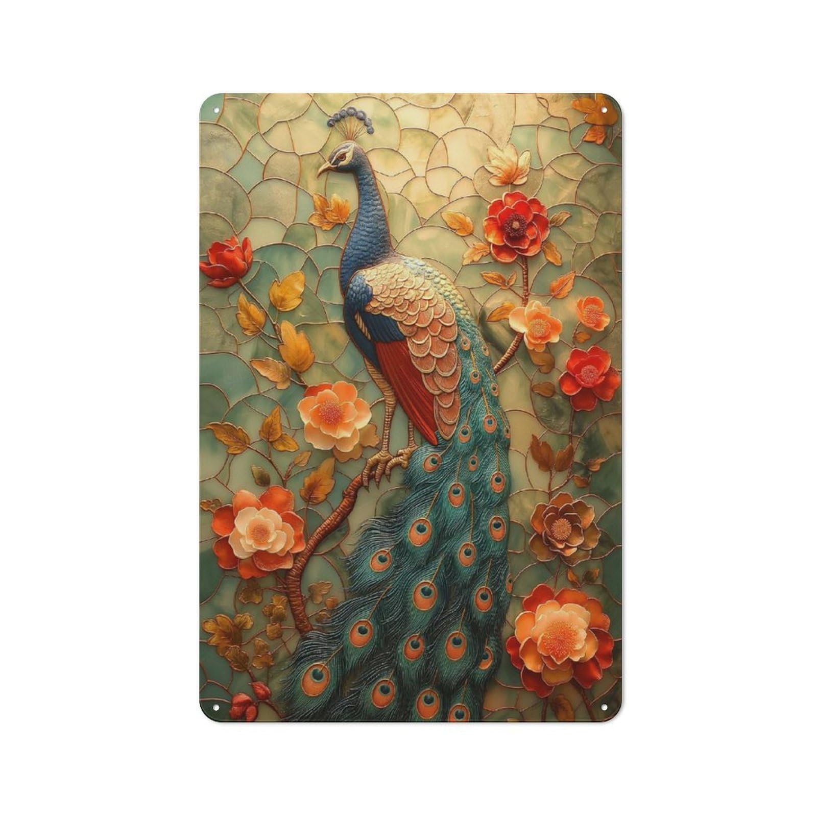 Junmoney Style-17 For Hobby Room Or Studio, Peacock Perfect Rustic Tin Wall Plaque 30X20cm, For Vintage Wall Decor Fans, For Metal Sign Collectors