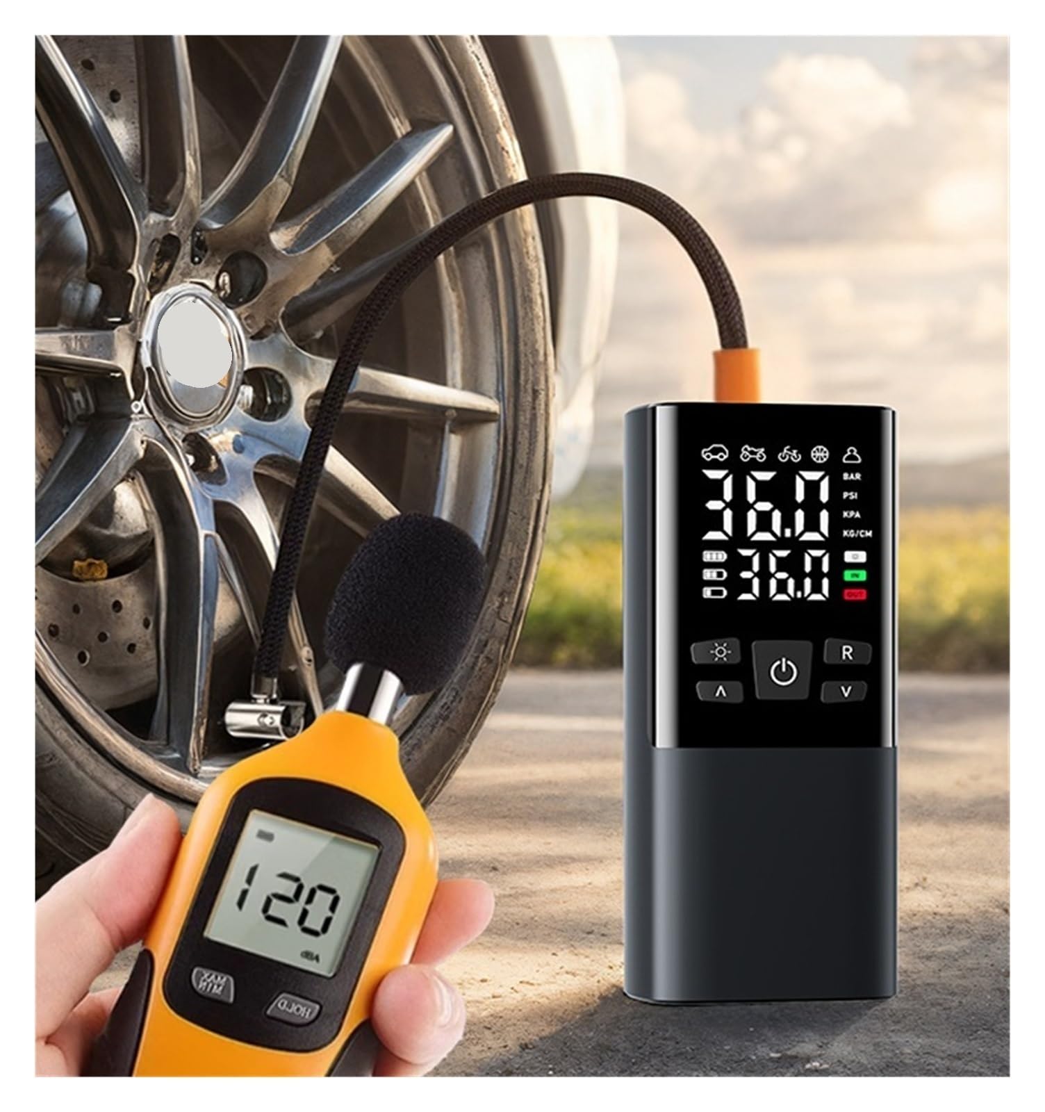 Pompa powietrza Przenośna Bezprzewodowa Pompka Do Opon Samochodowych Z Wyświetlaczem Cyfrowym, Akumulatorowa Pompka Do Samochodu, Roweru, Motocykla, Piłki na motocykl