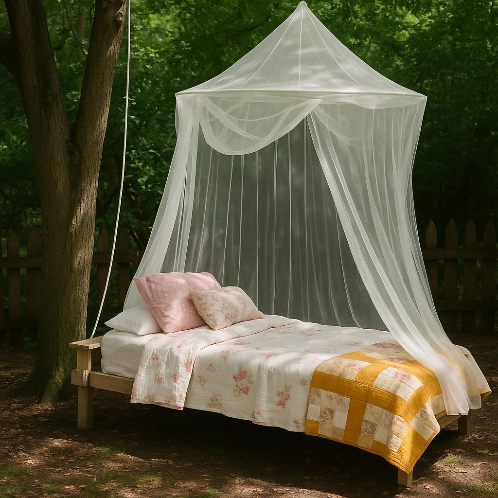 Zanzariera Grande per Letto o Patio Esterno | 1,5 m Diametro Anello Superiore | Baldacchino Conico Sospeso con Base Ampia | Rete Antizanzare per Camera da Letto, Giardino, Balcone & Terrazza