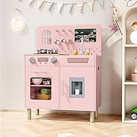 Vista 6 de MAMIZO Juego de cocina para niños, juego de simulación con pizarra y luces y sonidos realistas, cocina de madera interactiva definitiva con sonidos