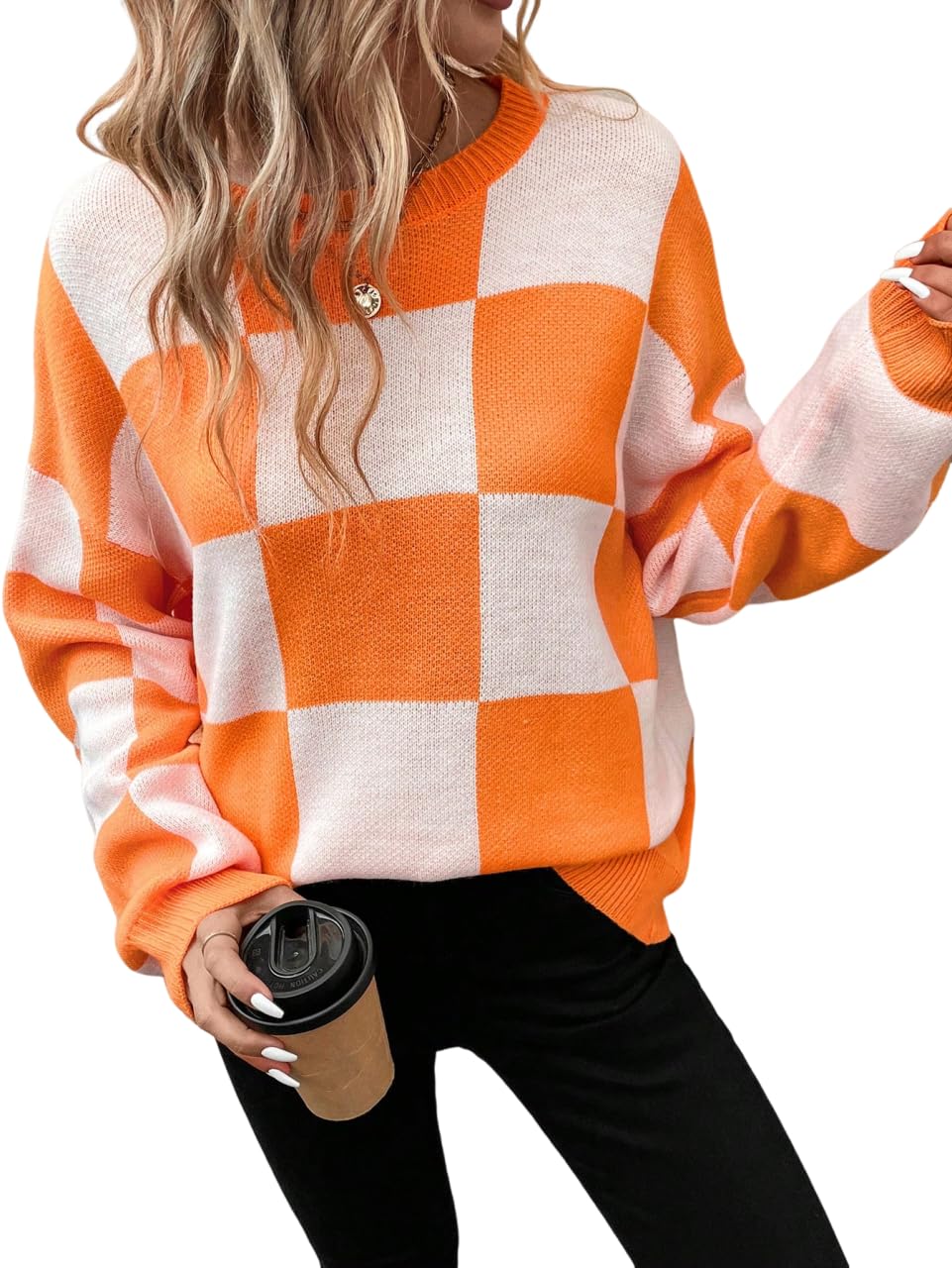 GORGLITTER Women's Argyle Checkered Fall Sweaters 2026 Plaid Pullovers Tops