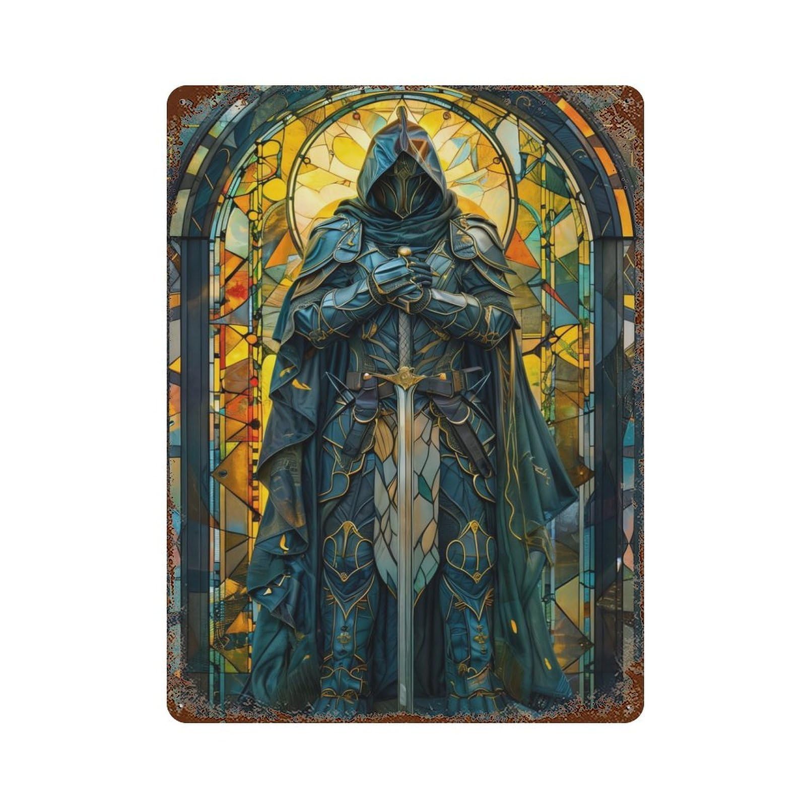 Paladin in His Might 15.7"x11.8" Rusty Metal Tin Sign, Shabby Chic Decor for Bistro, Counter And Cafe Decor